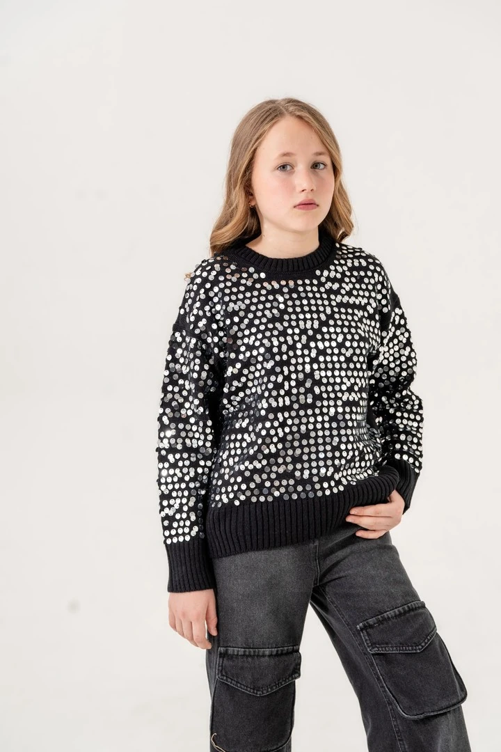 KIZ ÇOCUK AKRİLİK PULLU KAZAK