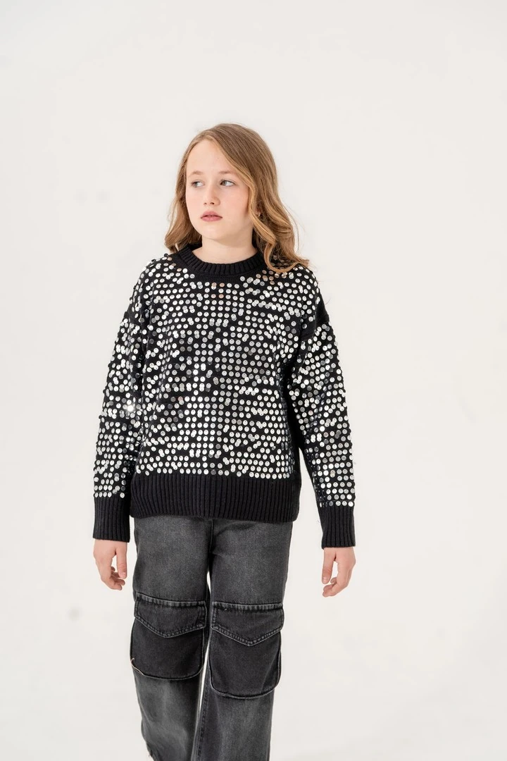 KIZ ÇOCUK AKRİLİK PULLU KAZAK