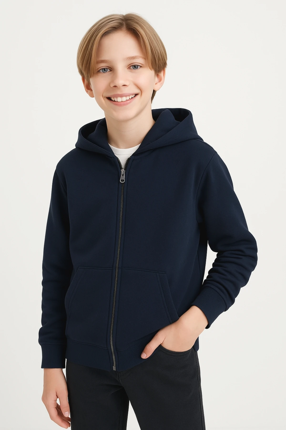 Erkek Çocuk Basic Fermuarlı Kapüşonlu Okul Sweatshırt G2025-3-1