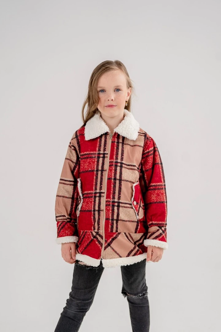Kız Çocuk Ekose Kürklü Mont 1006
