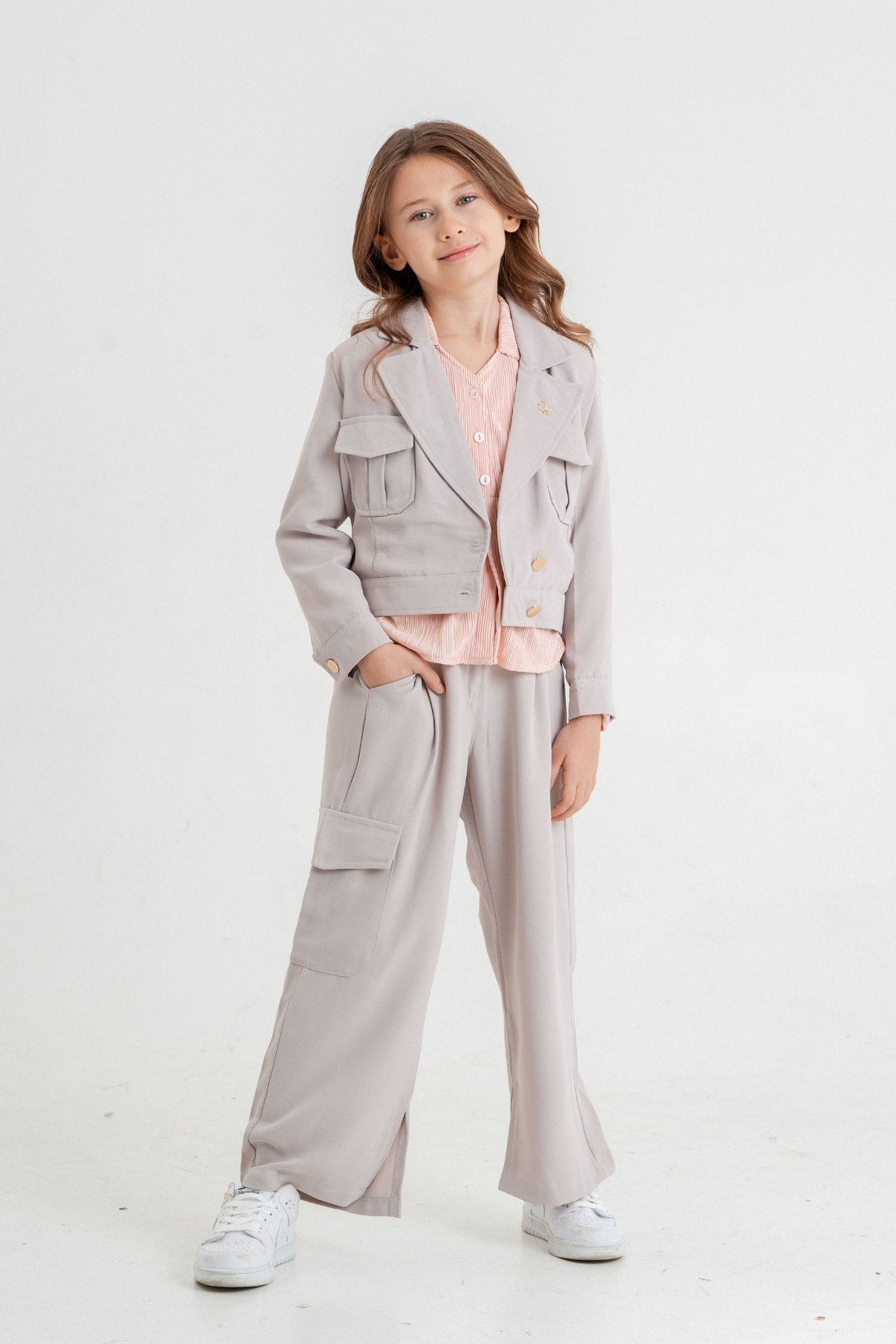 Kız Çocuk Crop Ceketli Üçlü Takım 4407