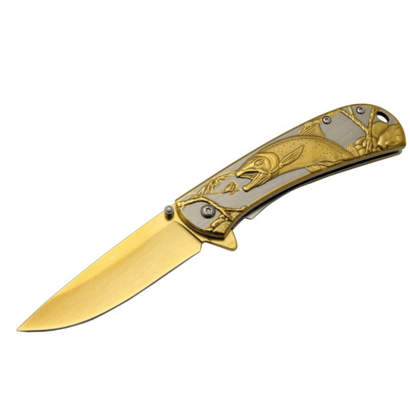 Balık Çakı Gravürlü İşlemeli Çakı Gold Rainbow (2 Model)  20 cm