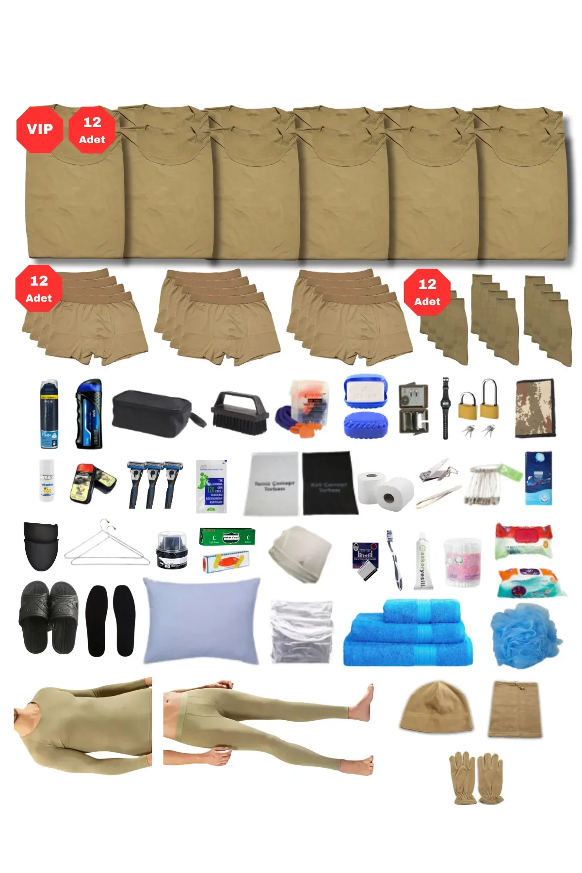 12'li Kışlık Her Şey Dahil Bedelli Asker Seti - Asker Fanilası - Asker Çorabı - Askeri İçlik Paketi - 2XL