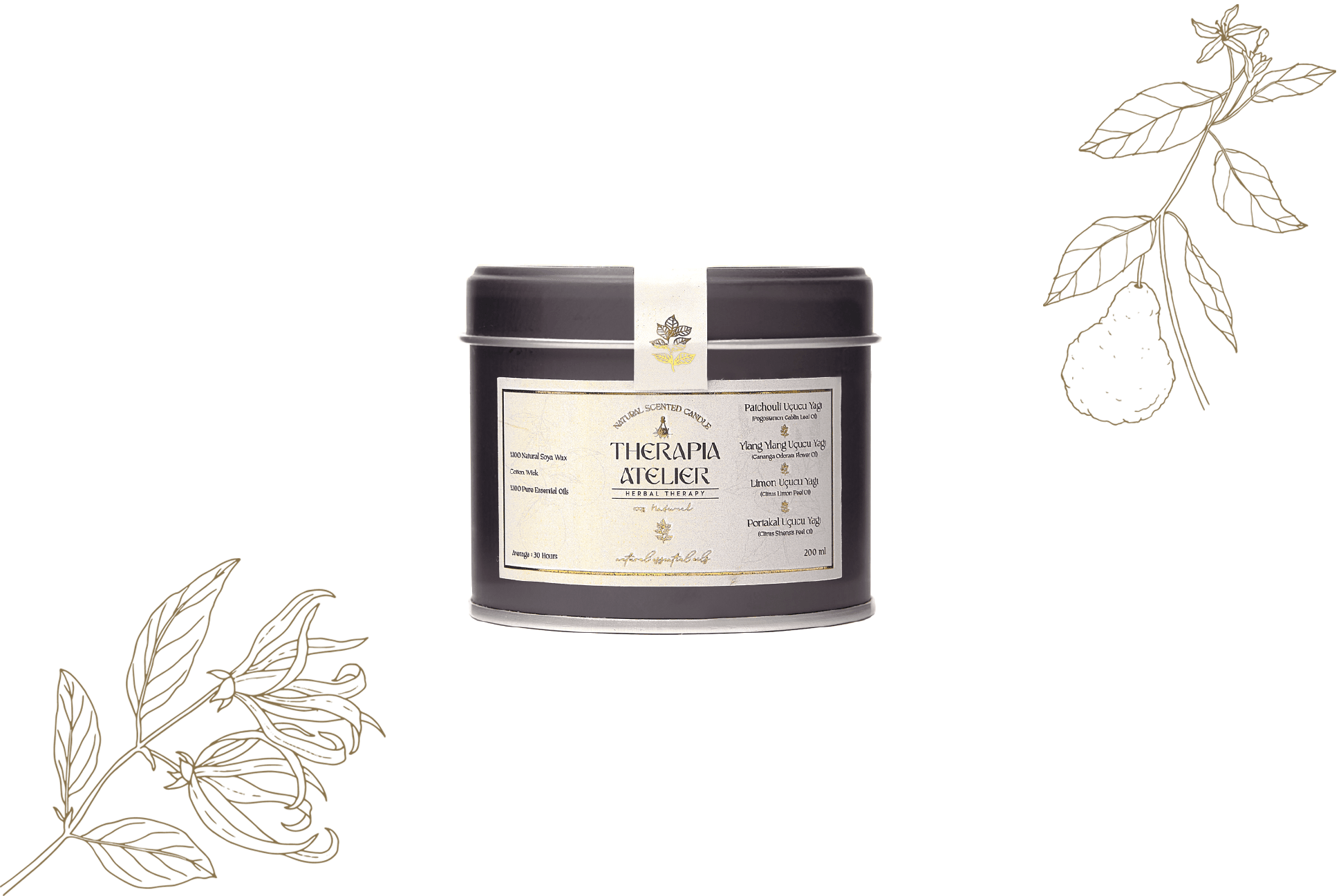 YLANG YLANG-BERGAMOT-SEDİR-LAVANTA UÇUCU YAĞLI TENEKE SOYALI MUM