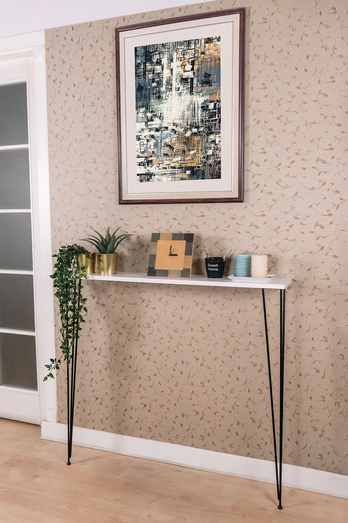 Kalorifer Petek Üstü Raf Metal Ayaklı 100x20 Cm Dekoratif Antre Hol Rafı - beyaz