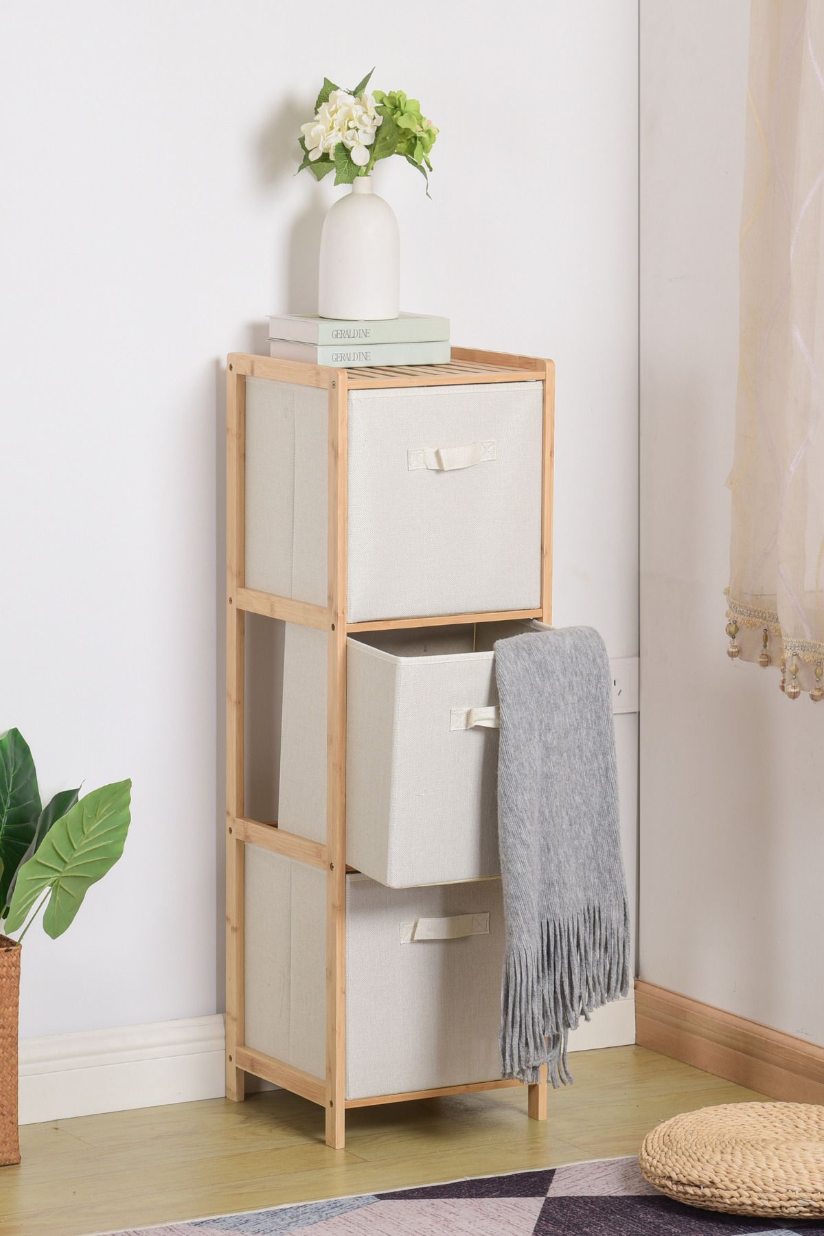 Bambu Çerçeveli 3 Katlı Çekmeceli Çok Amaçlı Düzenleyici Raf – Mutfak, Banyo, Yatak Odası Organizer
