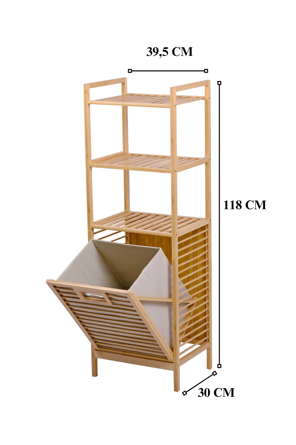 Bambu Kirli Çamaşır Sepeti 3 Raflı Ahşap Banyo Düzenleyici Sepeti Banyo Dolabı Organizer Banyo Rafı