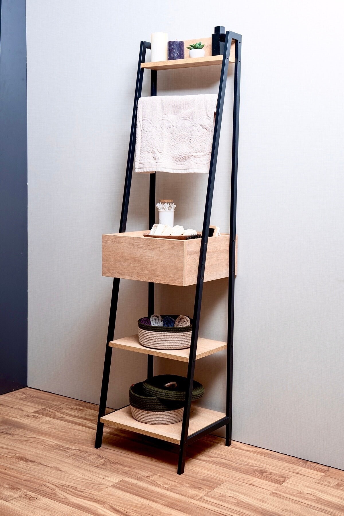 Çok Amaçlı Çekmeceli Metal-Ahşap Banyo Dolabı