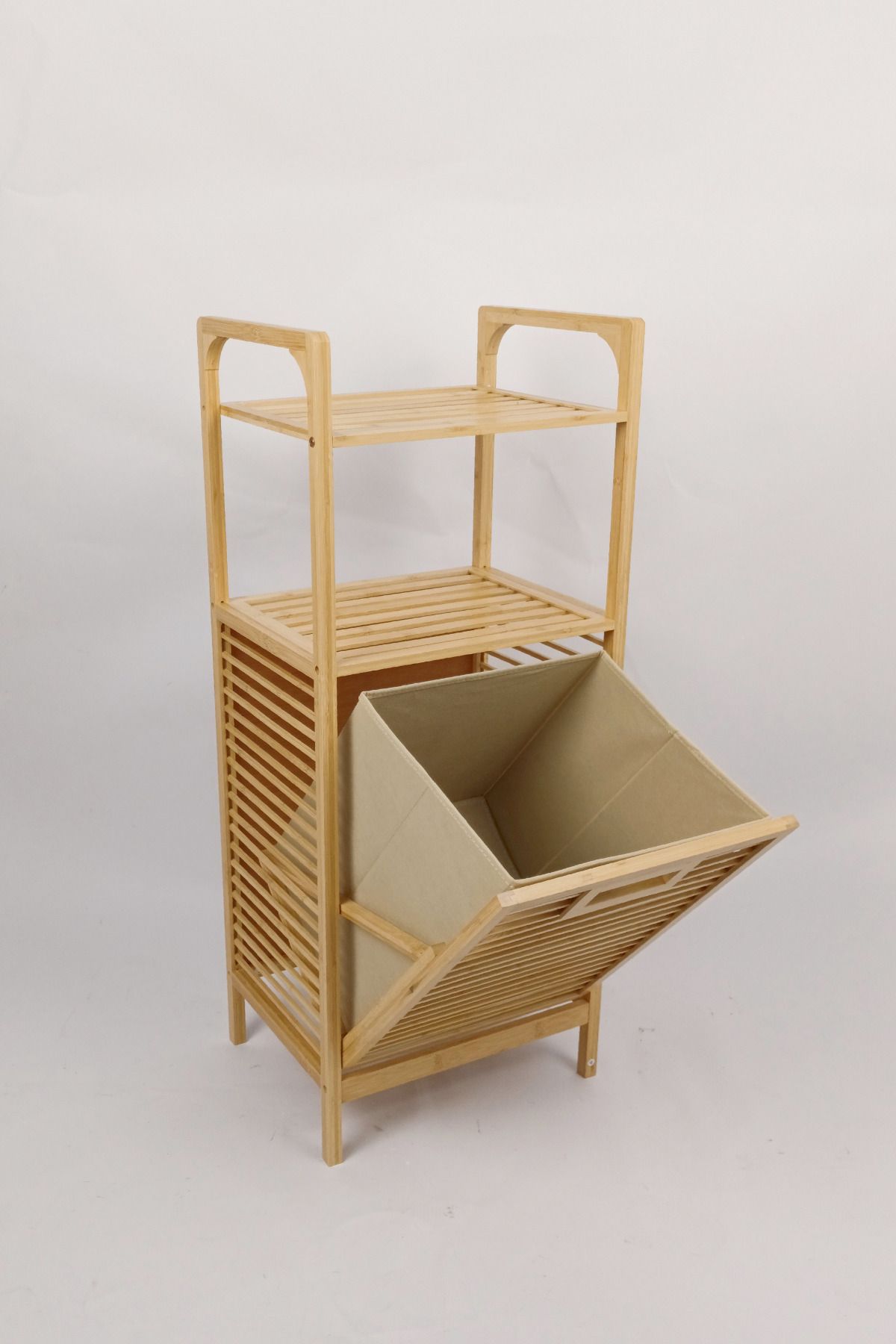 Bambu Kirli Çamaşır Sepeti 3 Raflı Ahşap Banyo Düzenleyici Sepeti Banyo Dolabı Organizer Banyo Rafı - 2 Raflı Bambu