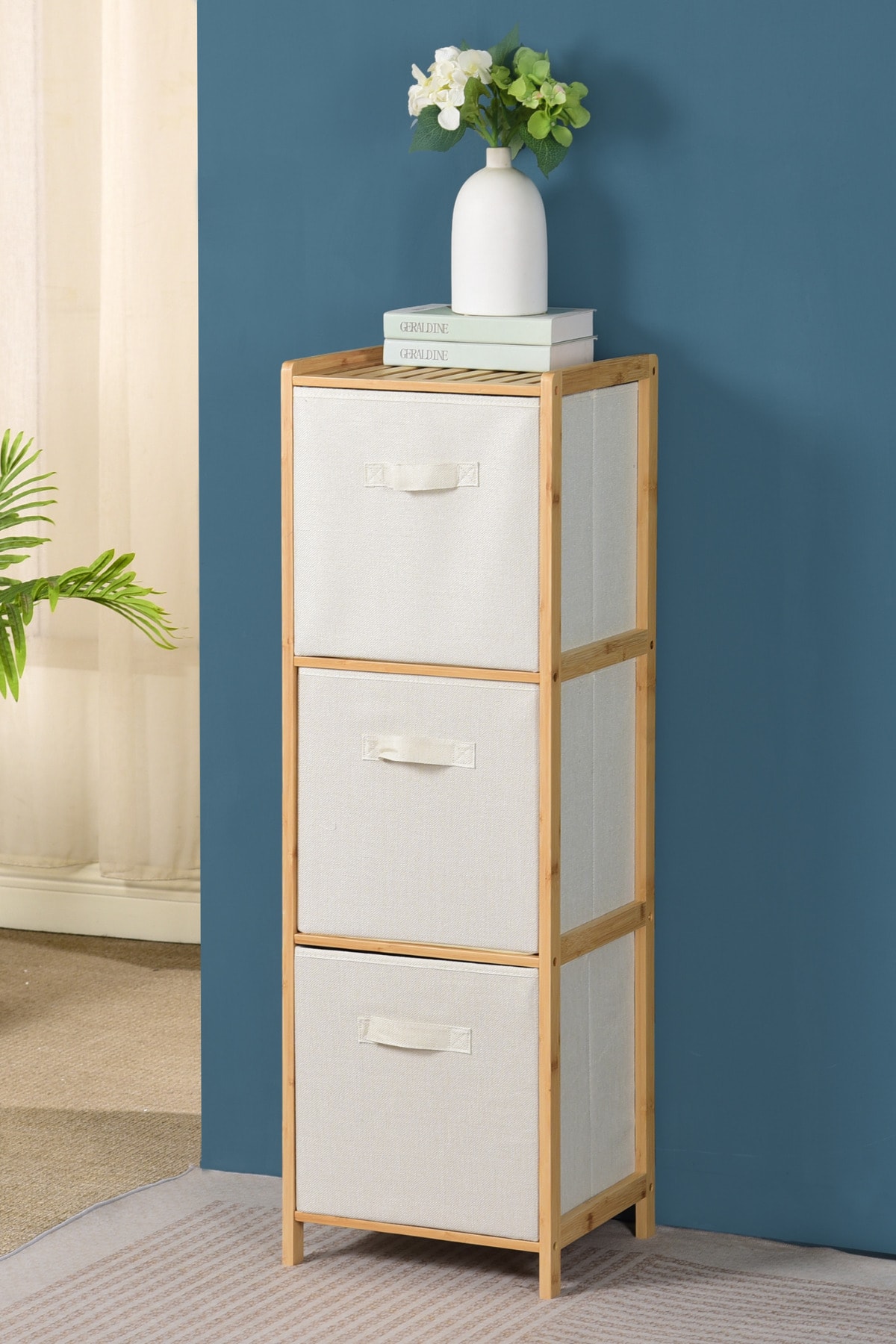 Bambu Çerçeveli 3 Katlı Çekmeceli Çok Amaçlı Düzenleyici Raf – Mutfak, Banyo, Yatak Odası Organizer