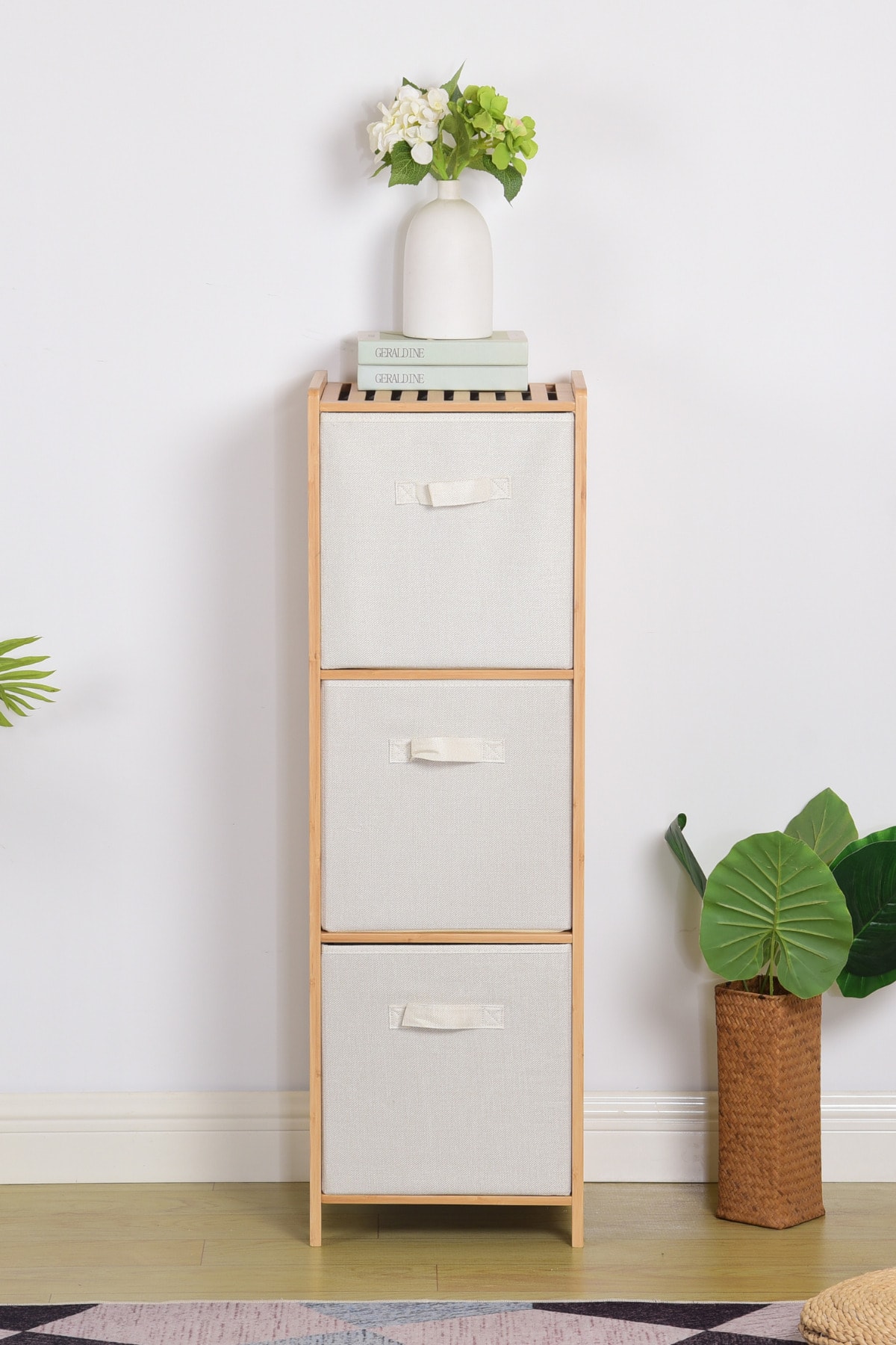 Bambu Çerçeveli 3 Katlı Çekmeceli Çok Amaçlı Düzenleyici Raf – Mutfak, Banyo, Yatak Odası Organizer