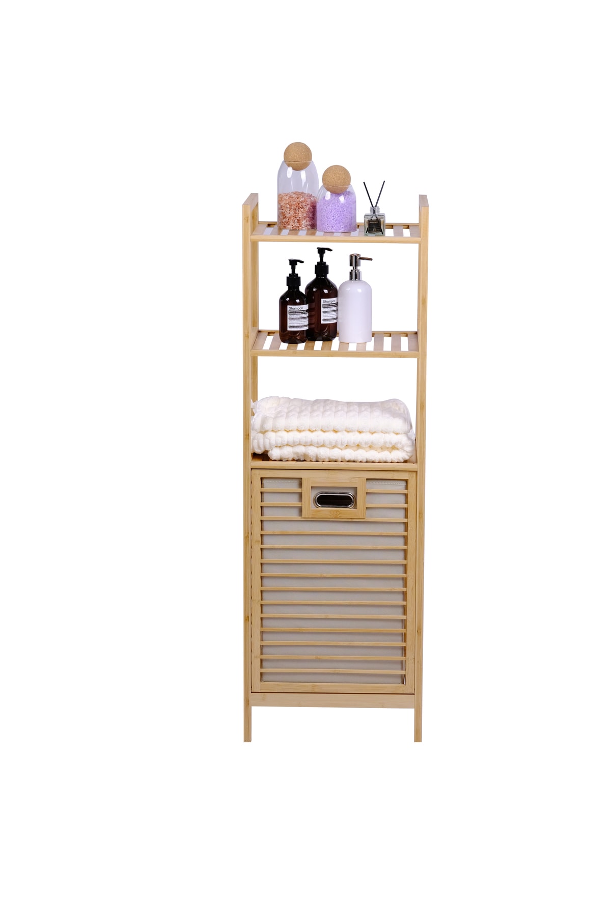 Bambu Kirli Çamaşır Sepeti 3 Raflı Ahşap Banyo Düzenleyici Sepeti Banyo Dolabı Organizer Banyo Rafı