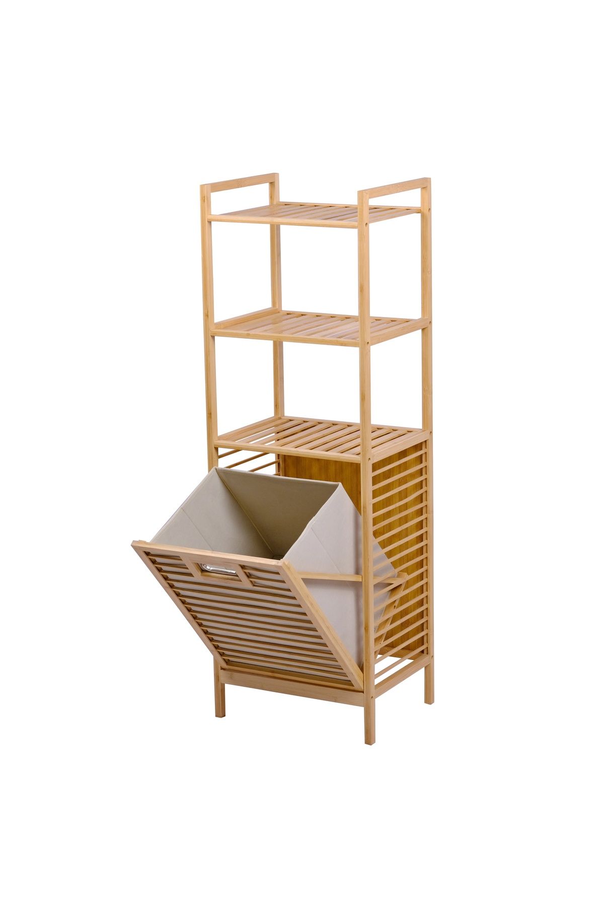 Bambu Kirli Çamaşır Sepeti 3 Raflı Ahşap Banyo Düzenleyici Sepeti Banyo Dolabı Organizer Banyo Rafı - 3 Raflı Bambu