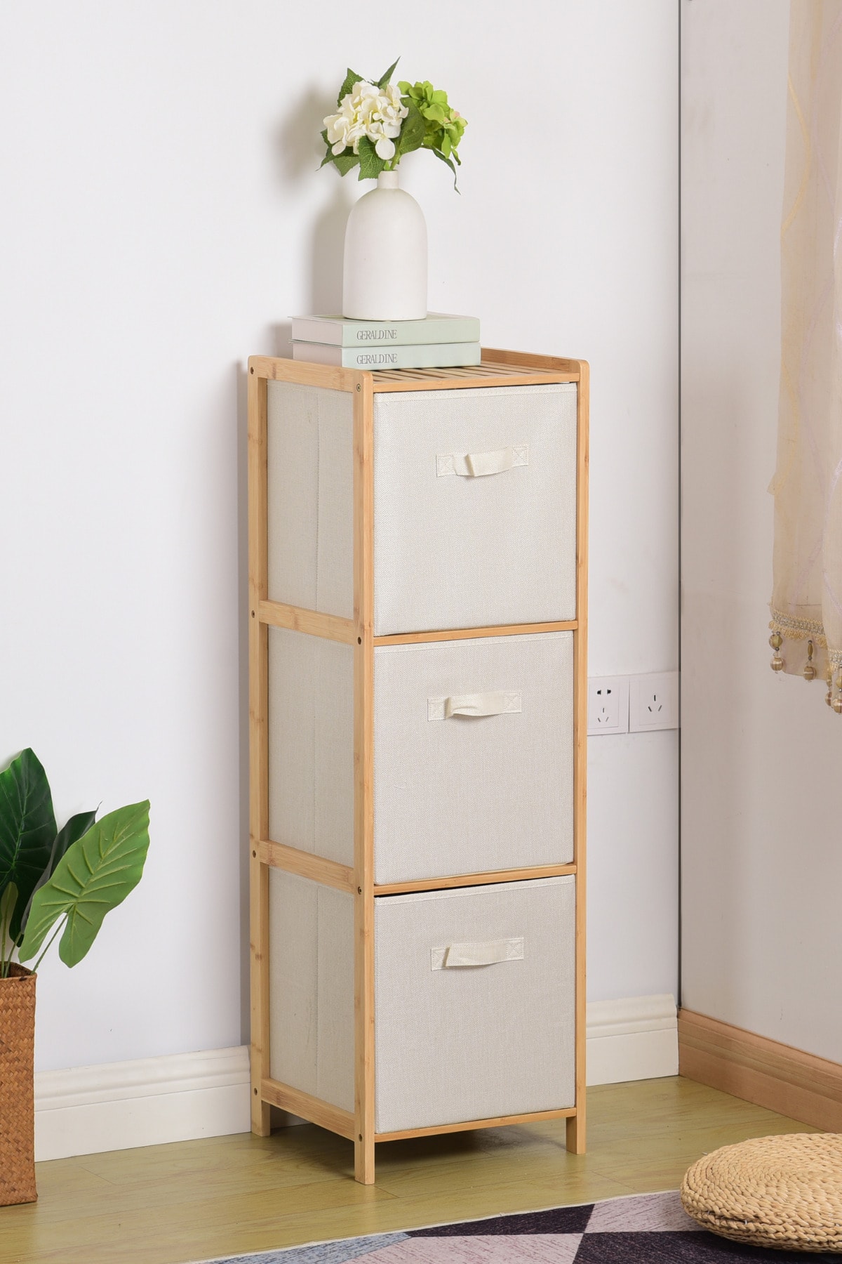Bambu Çerçeveli 3 Katlı Çekmeceli Çok Amaçlı Düzenleyici Raf – Mutfak, Banyo, Yatak Odası Organizer