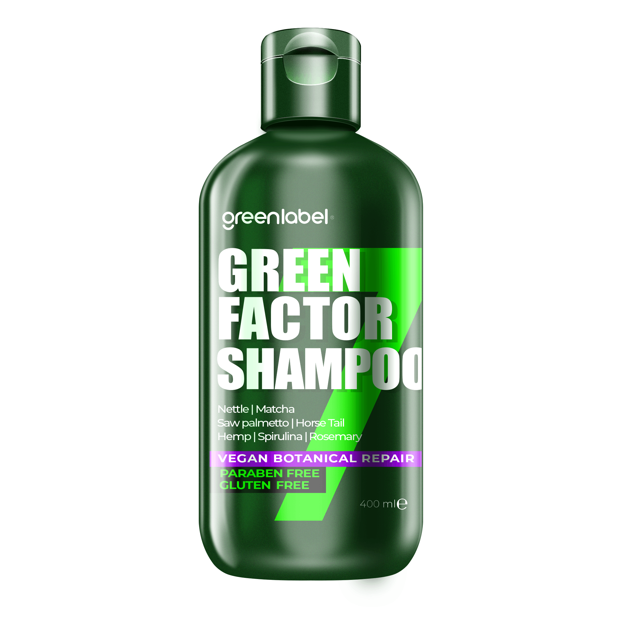 Green Factor 7 Herbal Vegan Paraben-Free Gluten-Free Repairing and Intensive Care Shampoo 400ml.