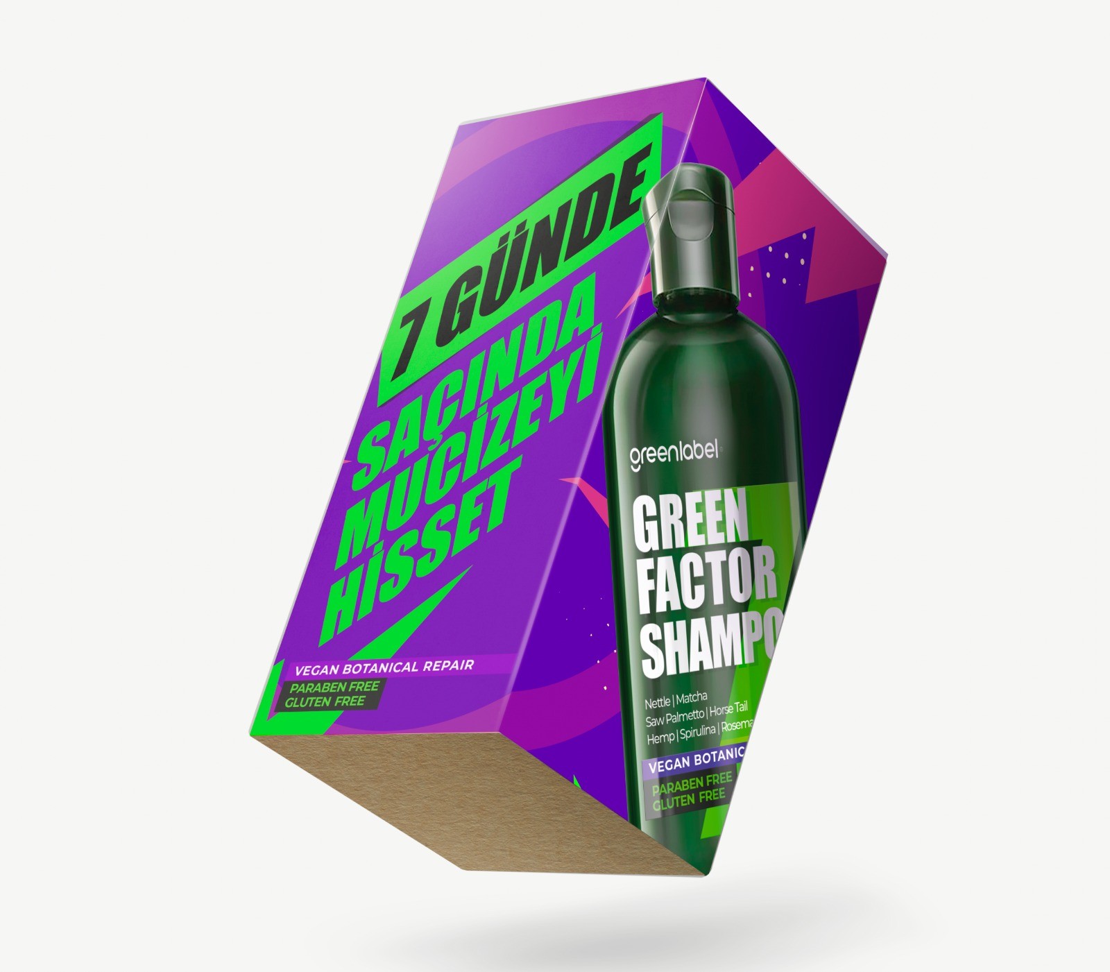 Green Factor 7 Bitkili Vegan Parabensiz Glutensiz Onarıcı ve Yoğun Bakım Şampuanı 400ml.
