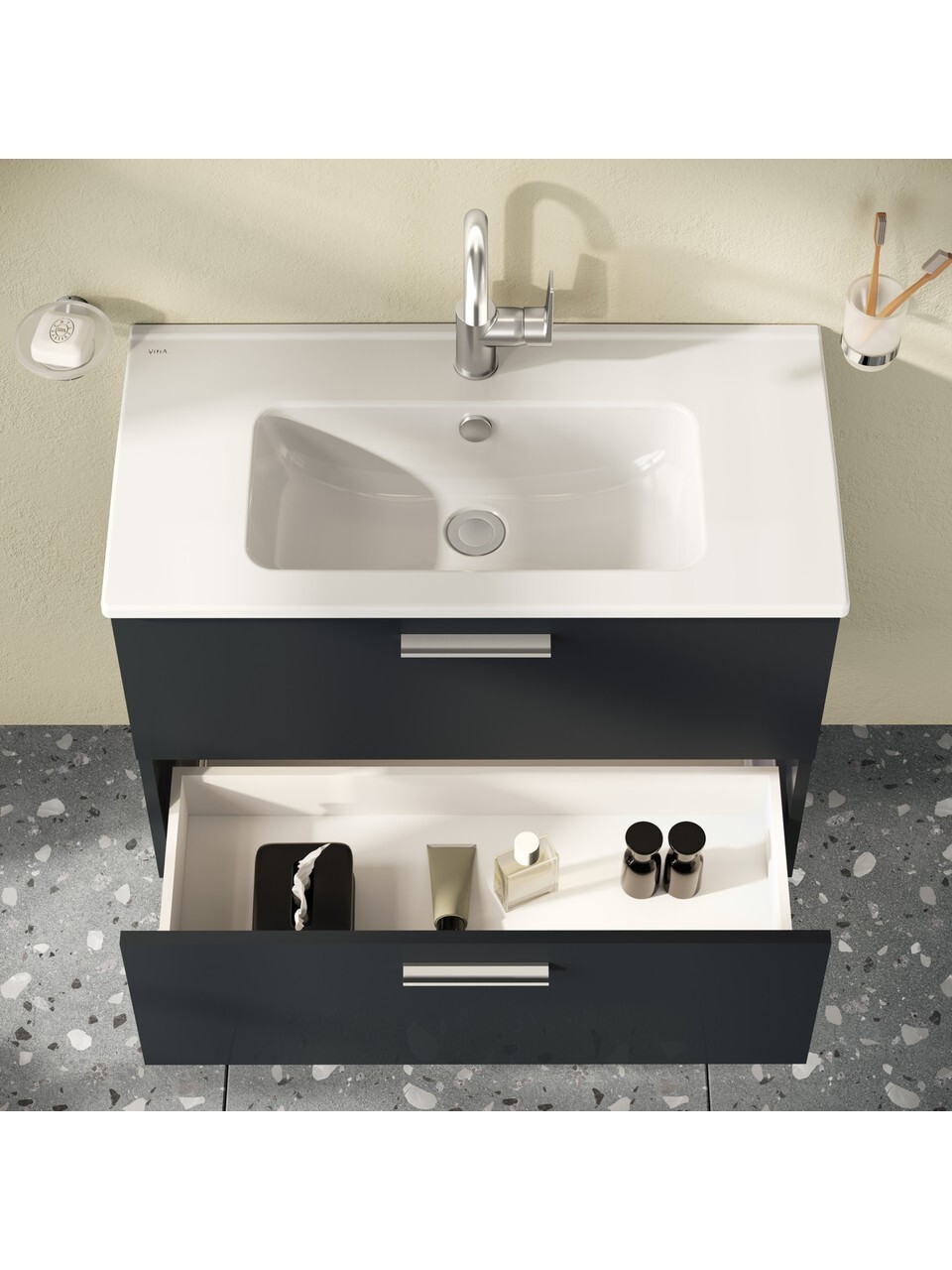 VitrA Vitra Mia 80 Cm Antrasit Çekmeceli Banyo Dolabı Takımı 75100