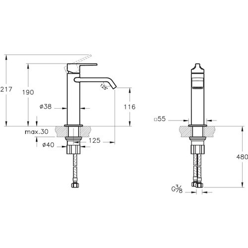 VitrA Suit A4281639 Lavabo Bataryası, Üstten Kumandalı, Parlak Siyah