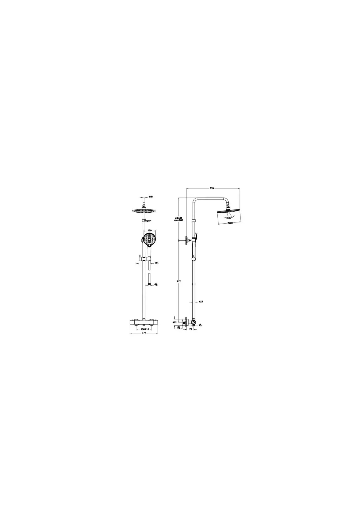 VitrA AquaHeat Bliss 240 A47205 2F Termostatik Duş Sistemi, Krom