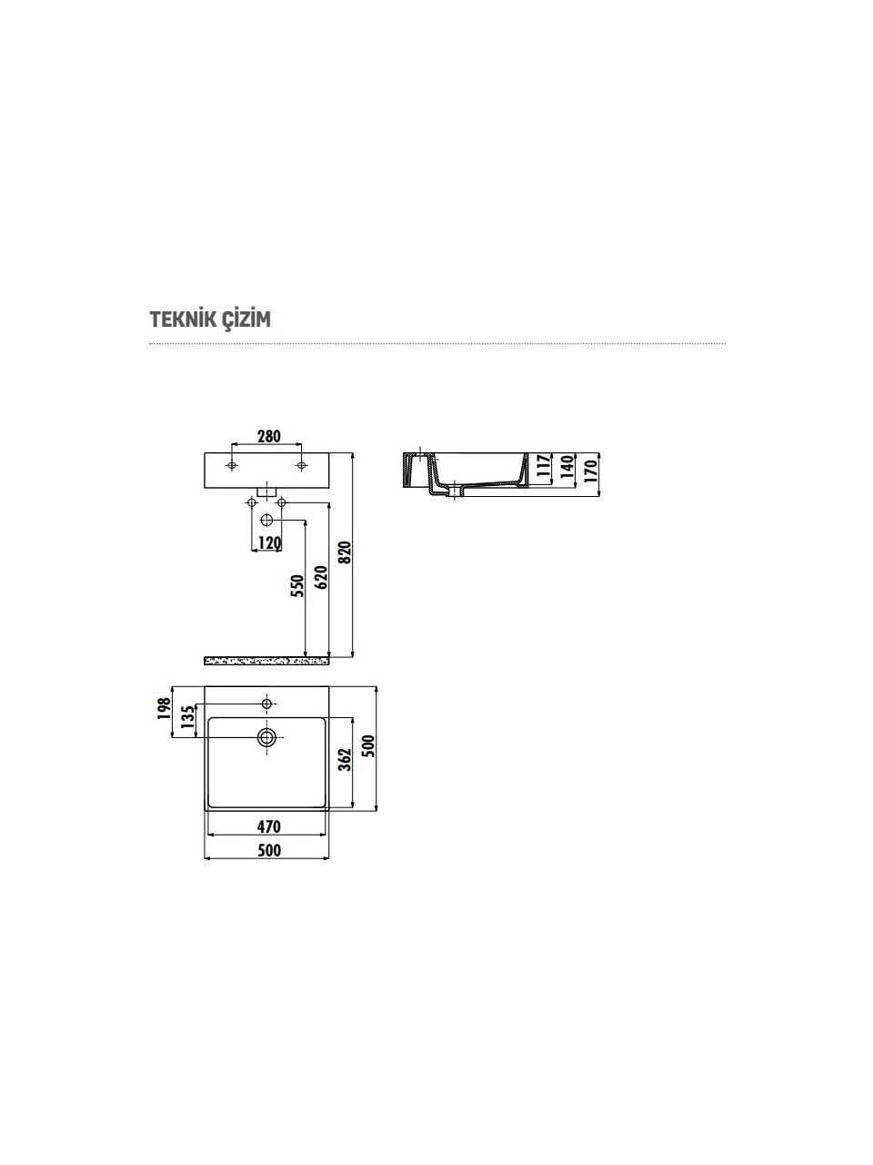 Creavit NX256 Set Üstü 50 x 50 Düz Kare Lavabo