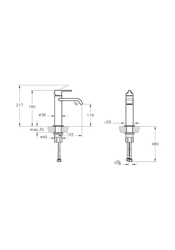 VitrA Suit A4281639 Lavabo Bataryası, Üstten Kumandalı, Parlak Siyah