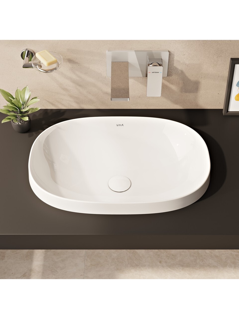Vitra A42394 Brava Krom Sıva Üstü Ankastre Lavabo Bataryası