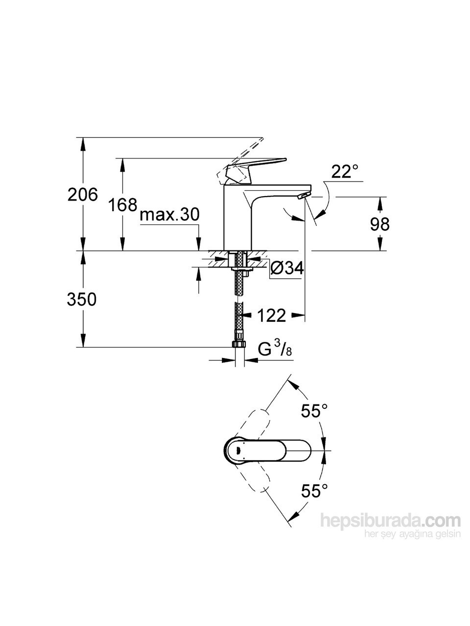 Grohe 23327000 Krom Eurosmart Cosmo Lavabo Bataryası