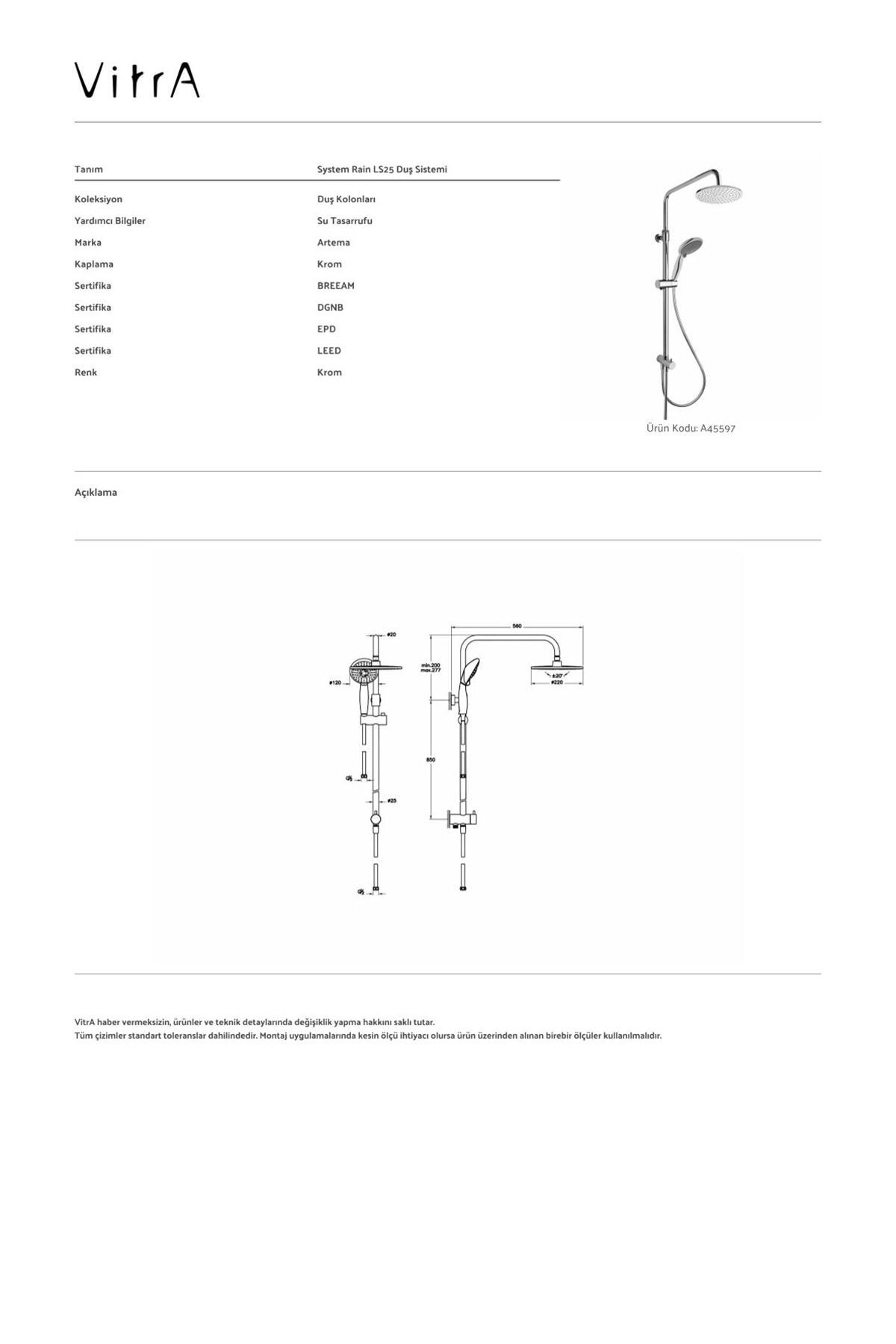 A 45597 System Rain Ls25 Duş Kolonu Krom