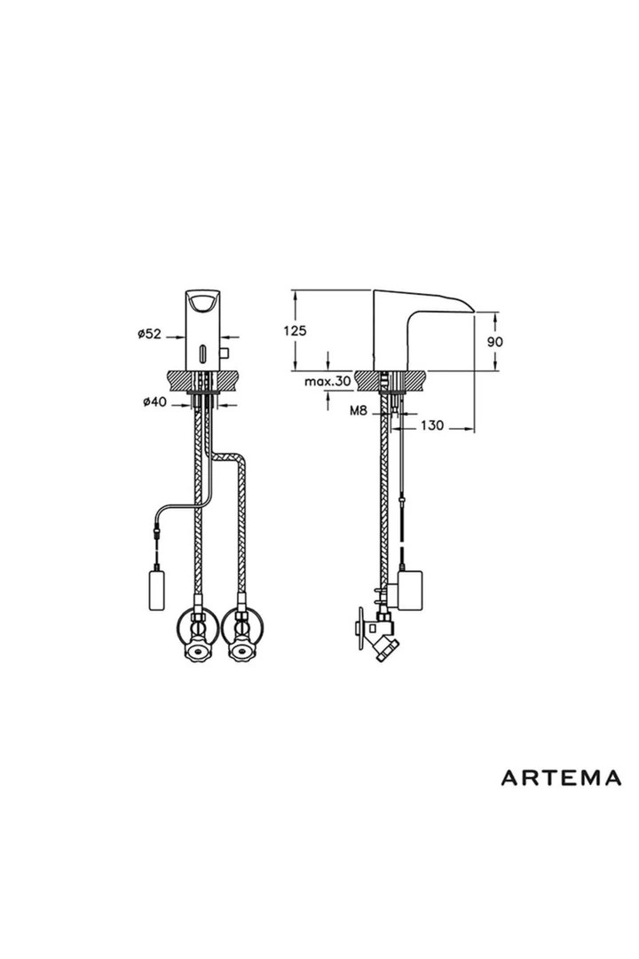 Artema Aquasee Fotoselli Lavabo Bataryası (Şelale Akışlı, Çift Su Girişli, Elektrikli) A47076