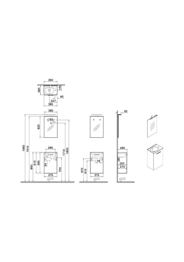 Vitra Mia Demonte Set, 40 cm, Kapaklı, (Lavabo Dolabı, Aydınlatmalı Ayna), Cordoba