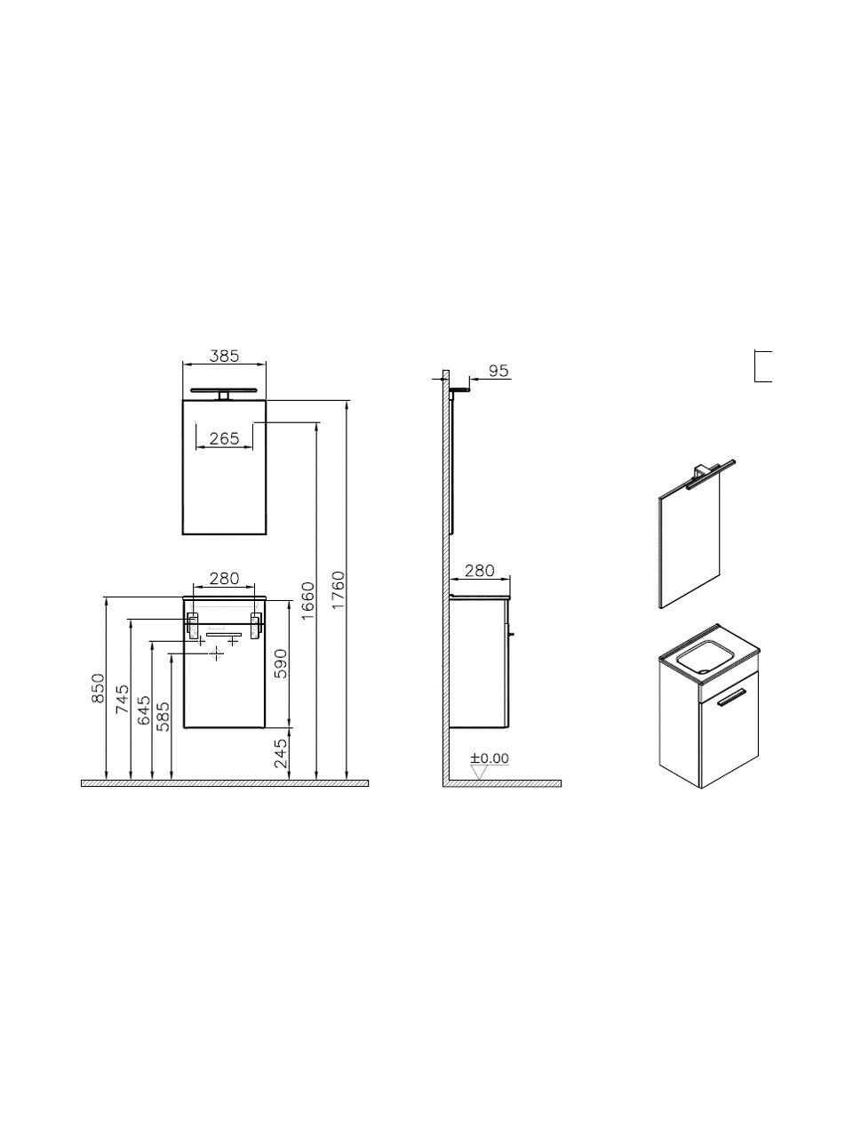 VitrA Mia 75022 Lavabo Dolabı, Demonte, 40 Cm, Parlak Beyaz