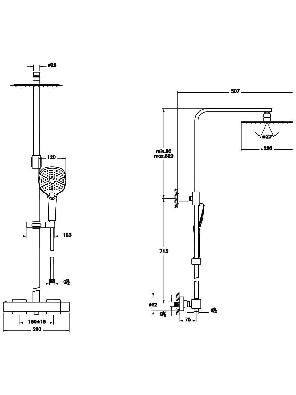 Artema Aquaheat A4720236 Bliss S 230 Duş Sitemi, Mat Siyah