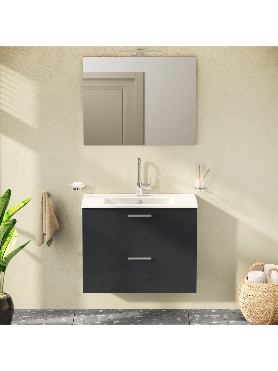 VitrA Vitra Mia 80 Cm Antrasit Çekmeceli Banyo Dolabı Takımı 75100