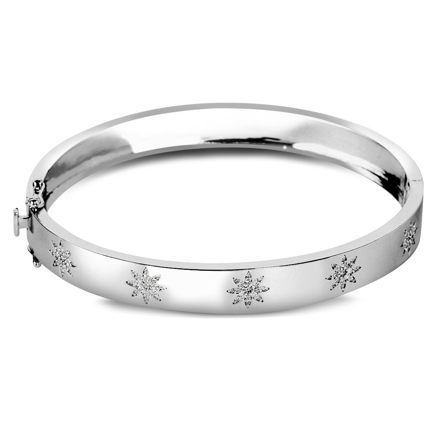 14K Diamond Stone Star Patterned Cuff