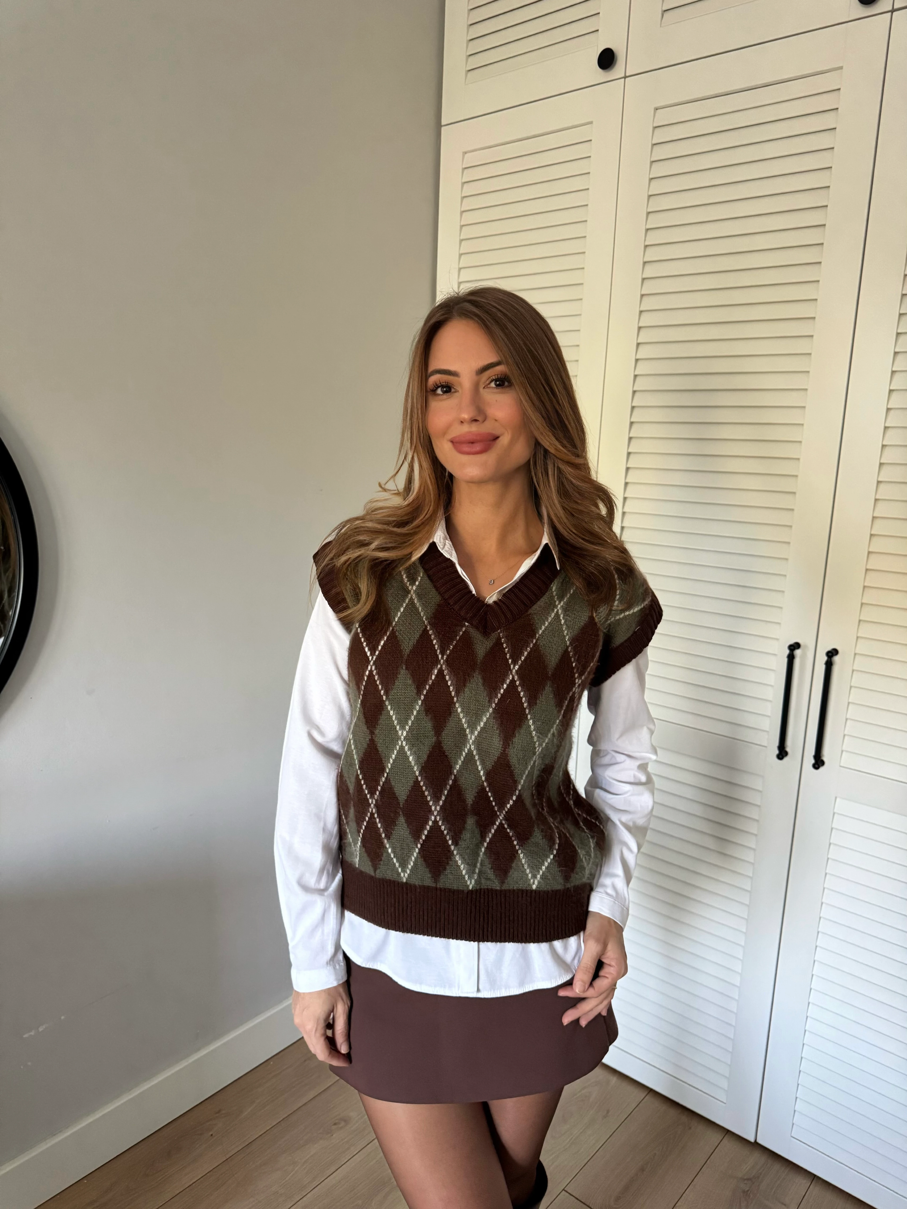 Baklava Desenli Triko Süveter