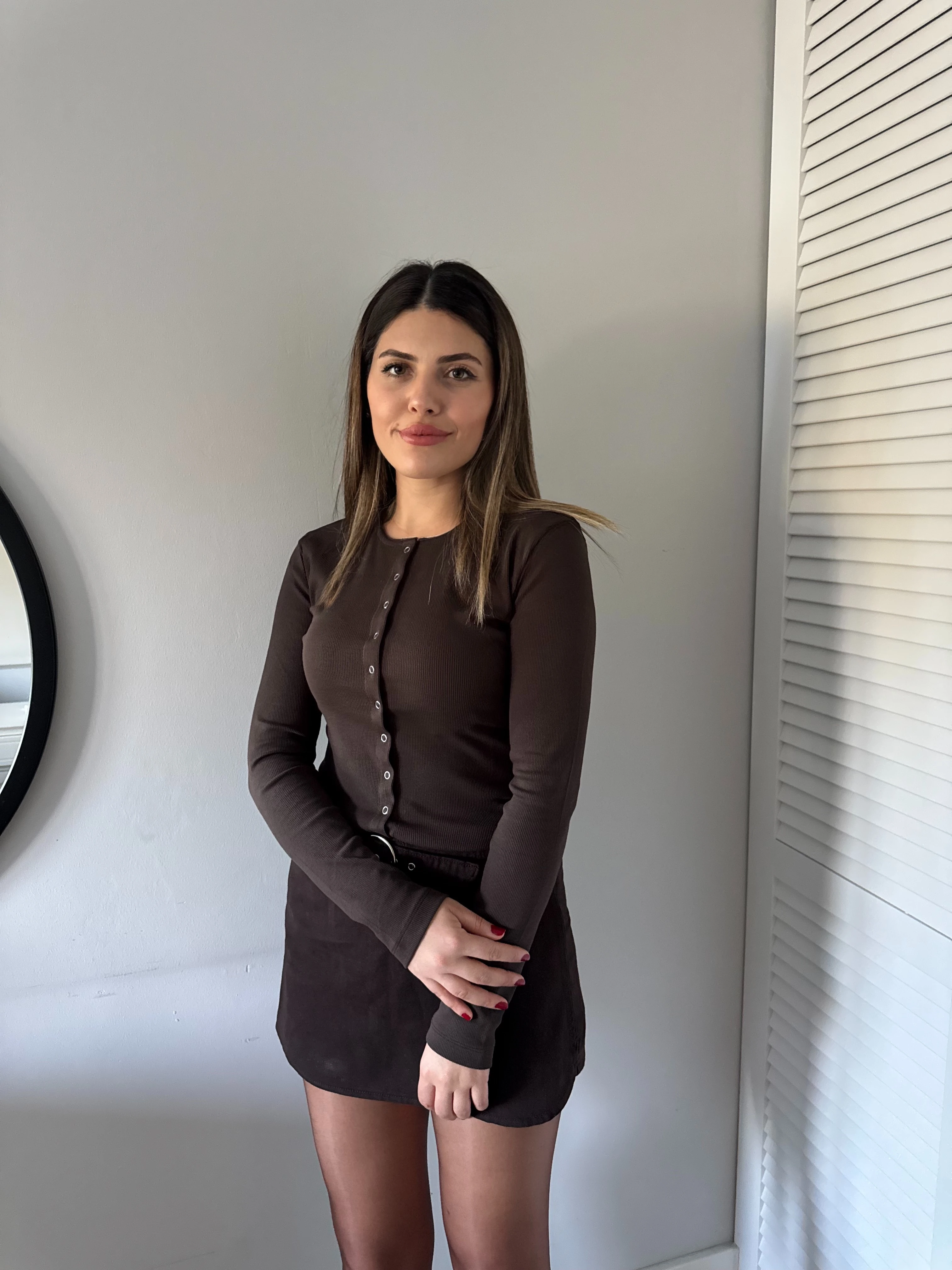 Çıtçıtlı Fitilli Basic Bluz - Kahverengi