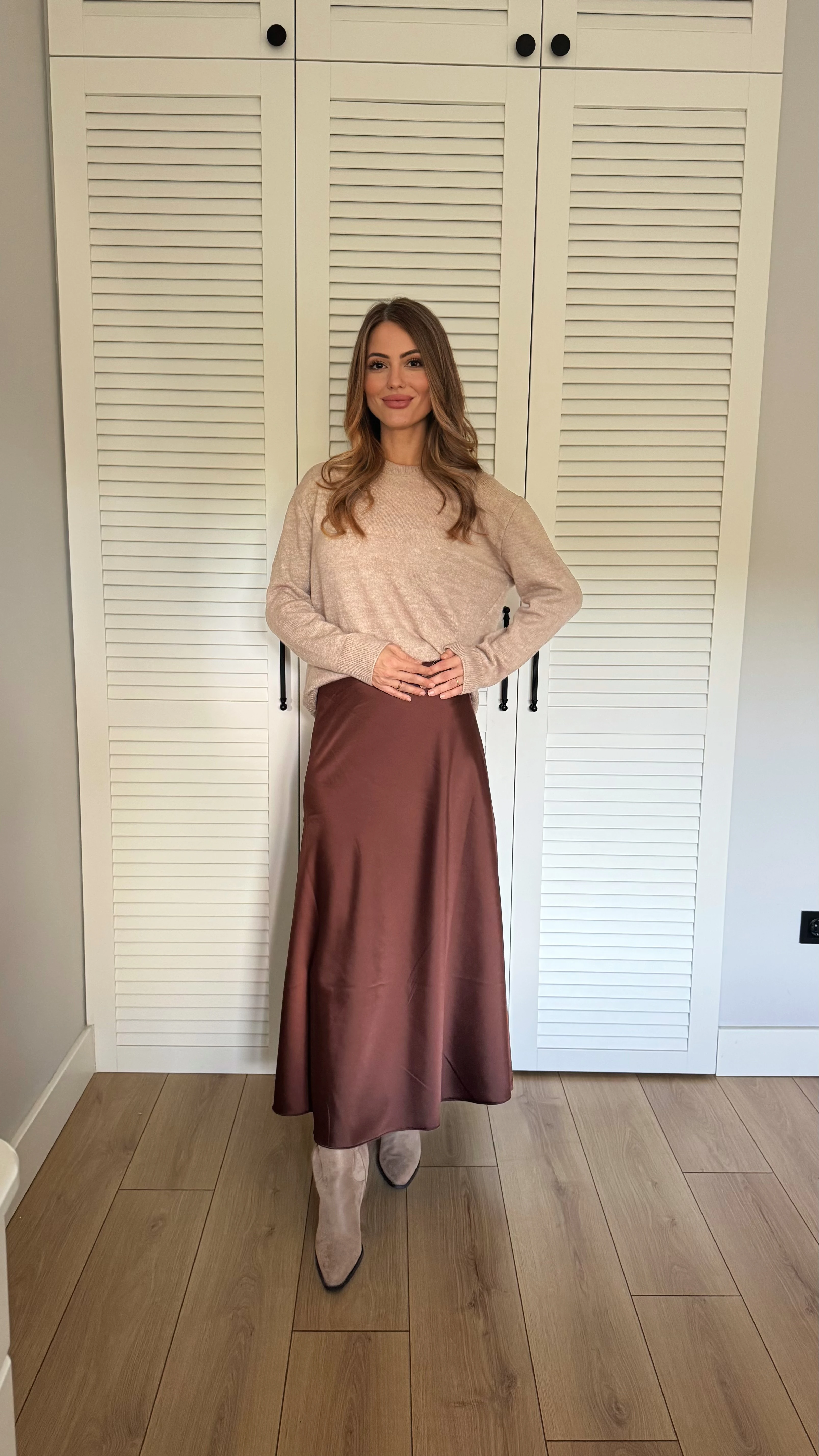 Uzun Saten Etek - Kahverengi