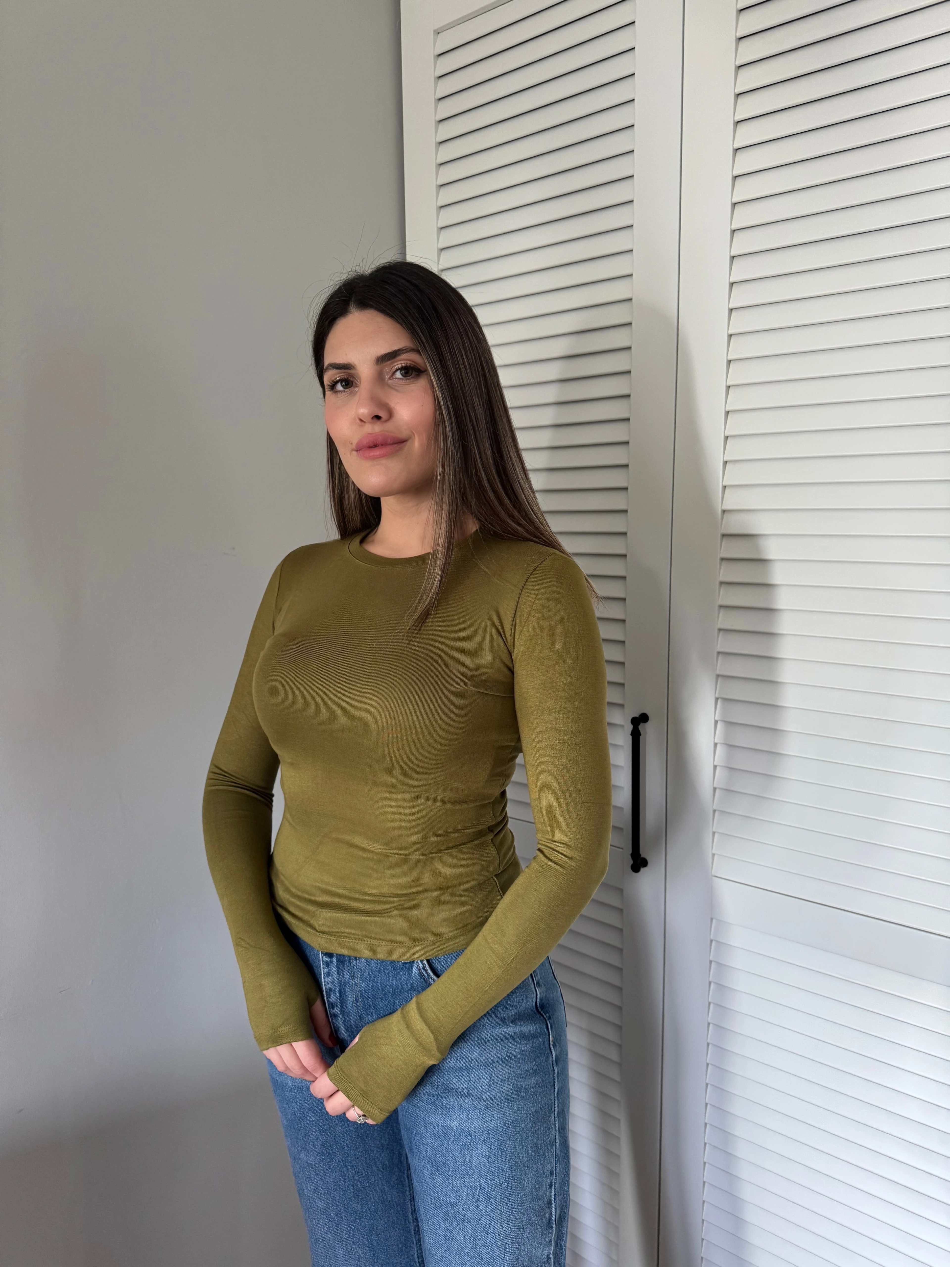 Kaşmir Dokulu Parmak Geçmeli Bluz - Yeşil