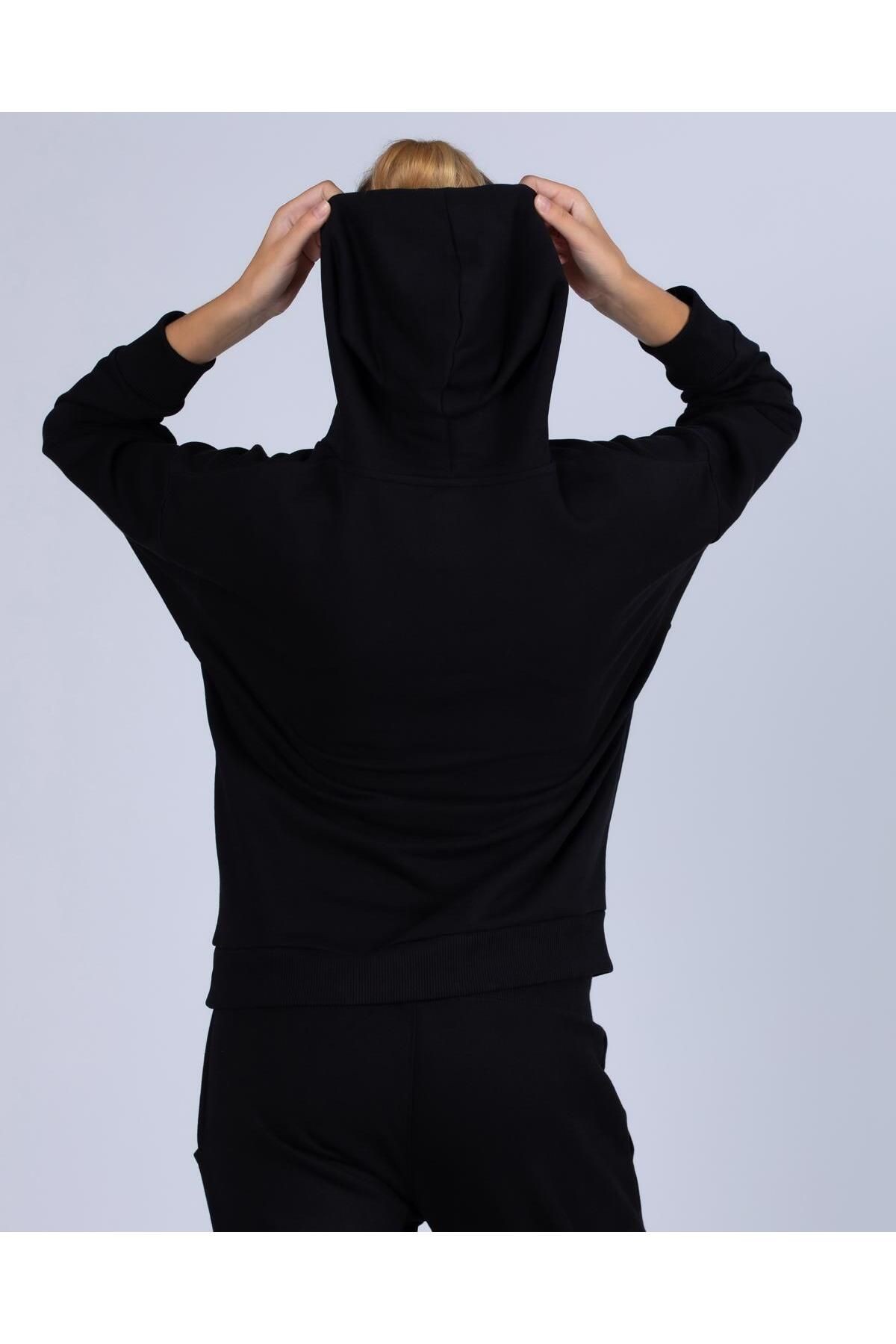 Kappa Logo Tallyn Kadın Siyah Regular Fit Fermuarlı Eşofman Üst