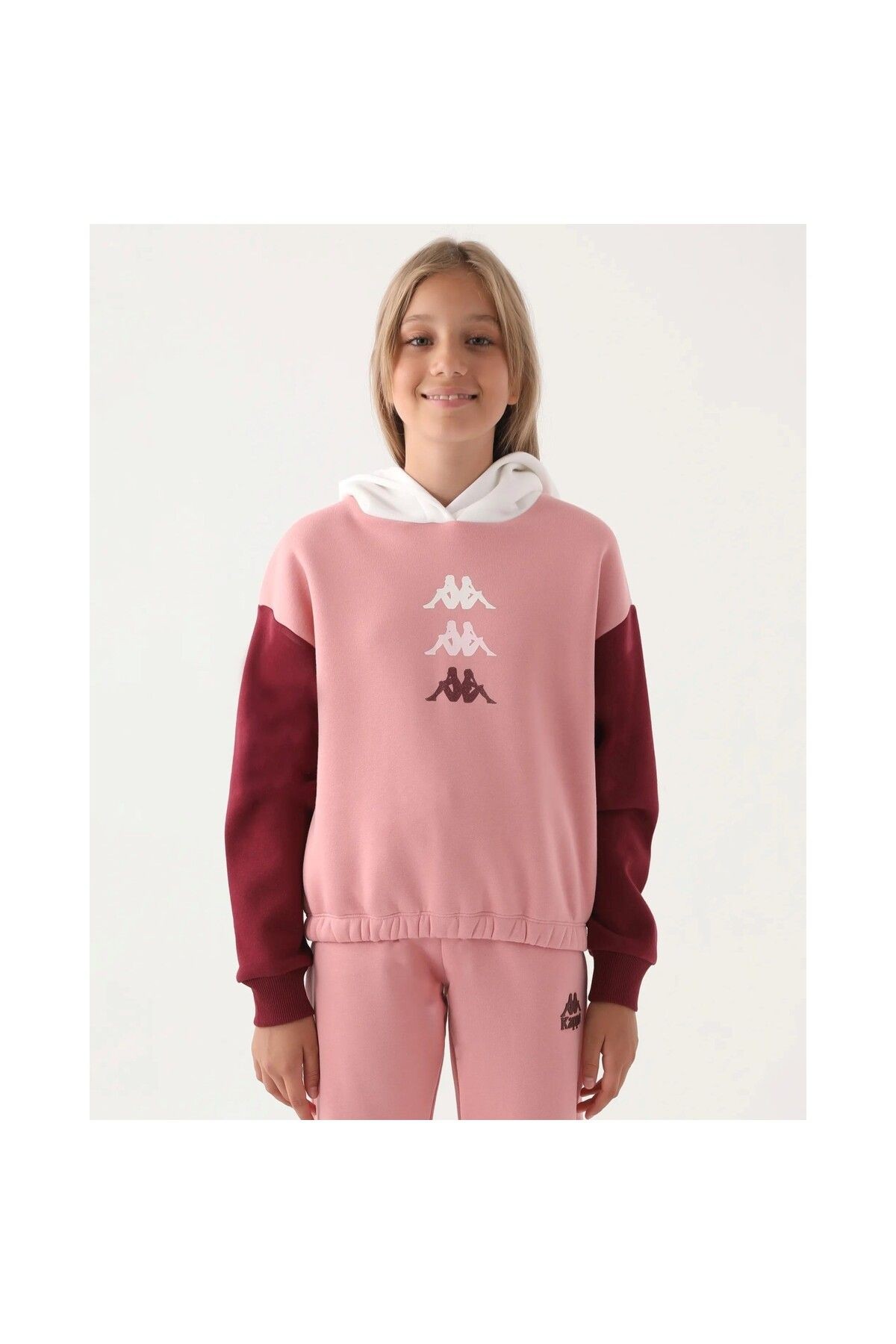 Kappa Pembe Garnili Kol Detaylı Kapüşonlu Kız Çocuk Sweatshirt
