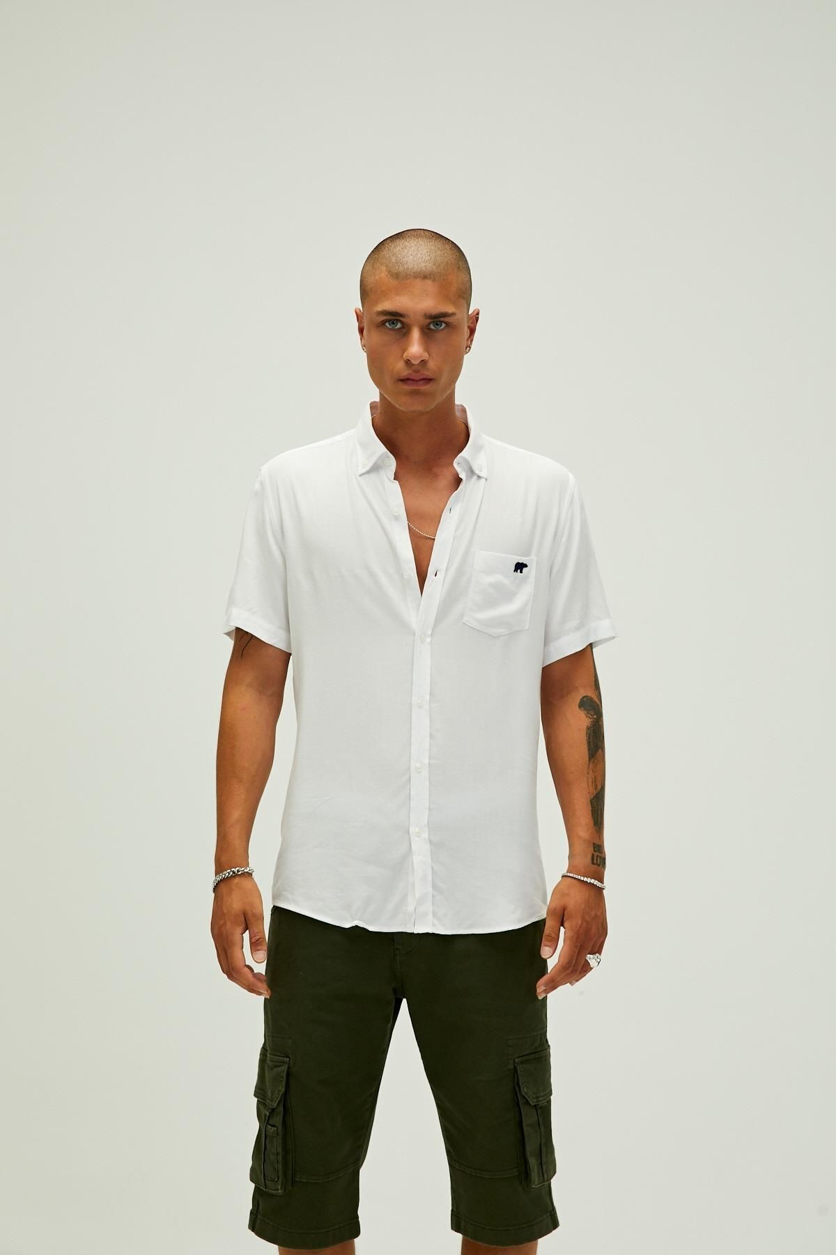 Bad Bear Frank Shirt Off-white Beyaz Kısa Kollu Erkek Gömlek
