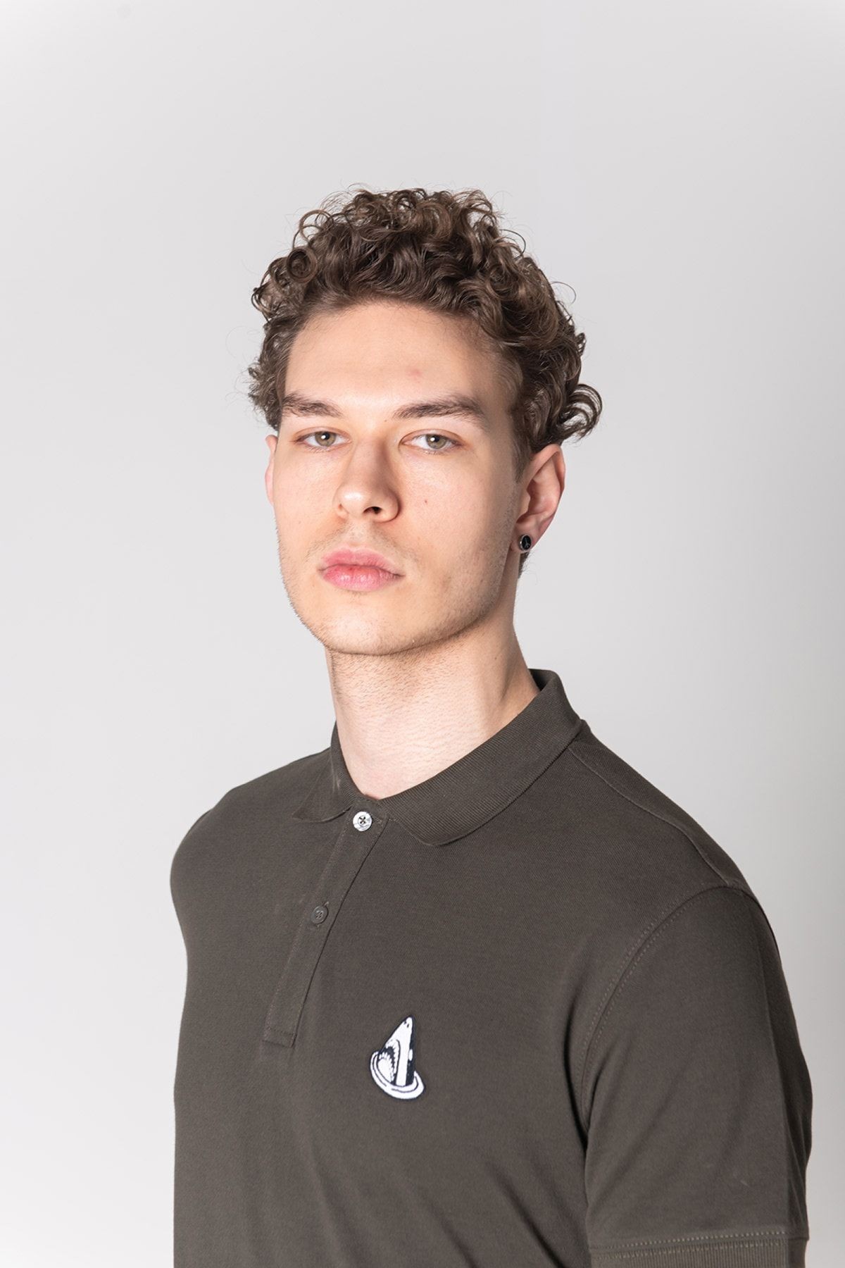 John Frank Polo Yaka Haki Baskılı Erkek T-Shirt