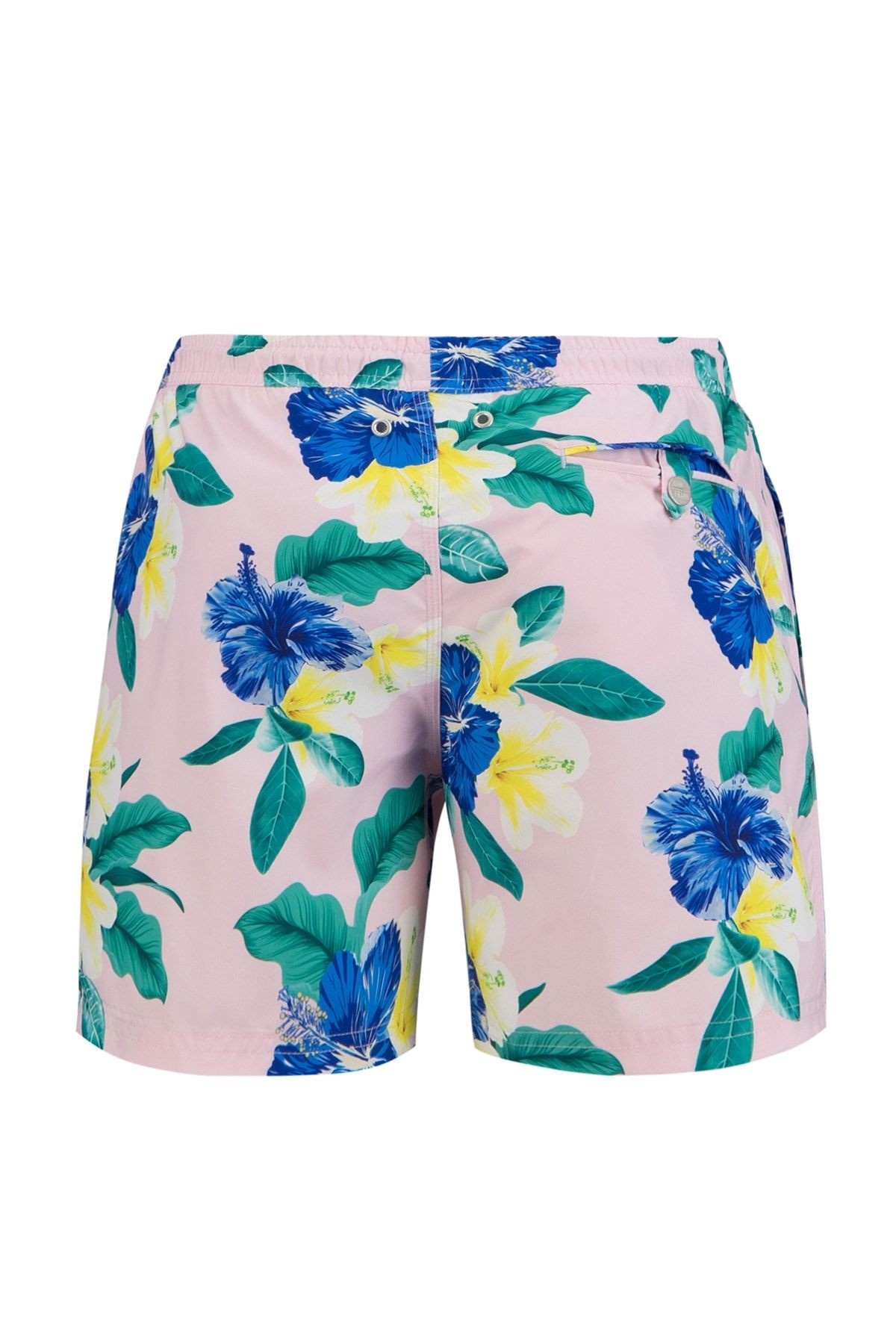 John Frank Erkek Pembe Hibiskus Baskılı Deniz Şortu