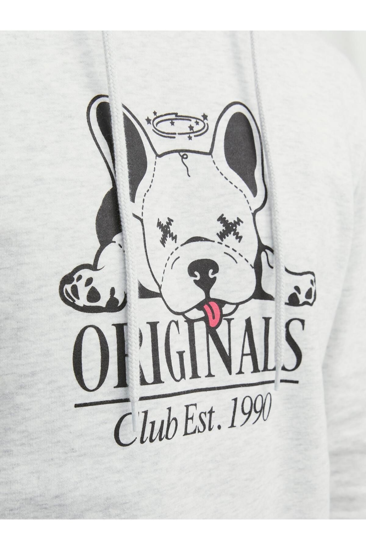 Jack & Jones Erkek Beware Baskılı Kapüşonlu Sweatshirt Beyaz