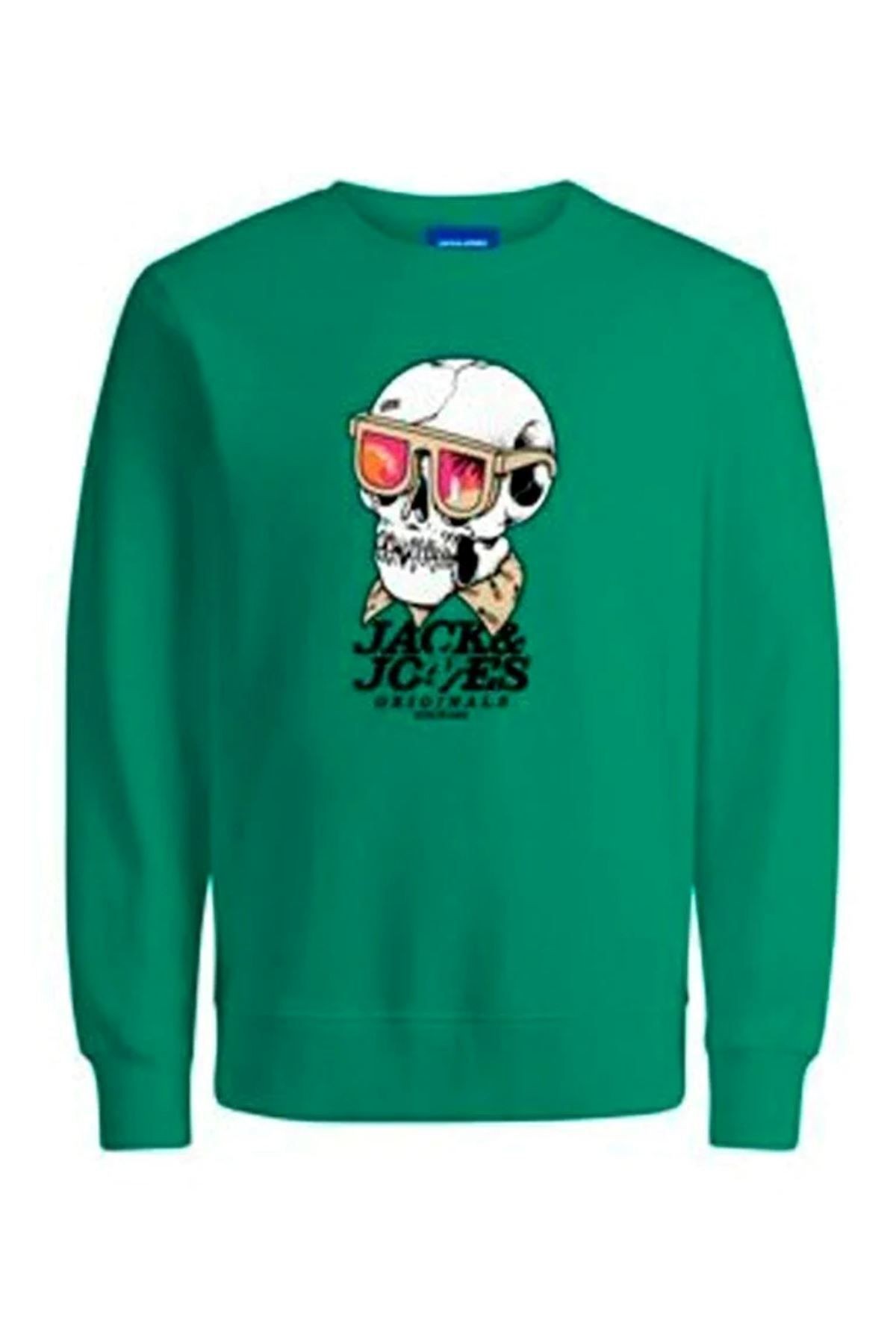 Jack & Jones Erkek Kuru Kafa Baskılı Bisklet Yaka Sweatshirt 12244220