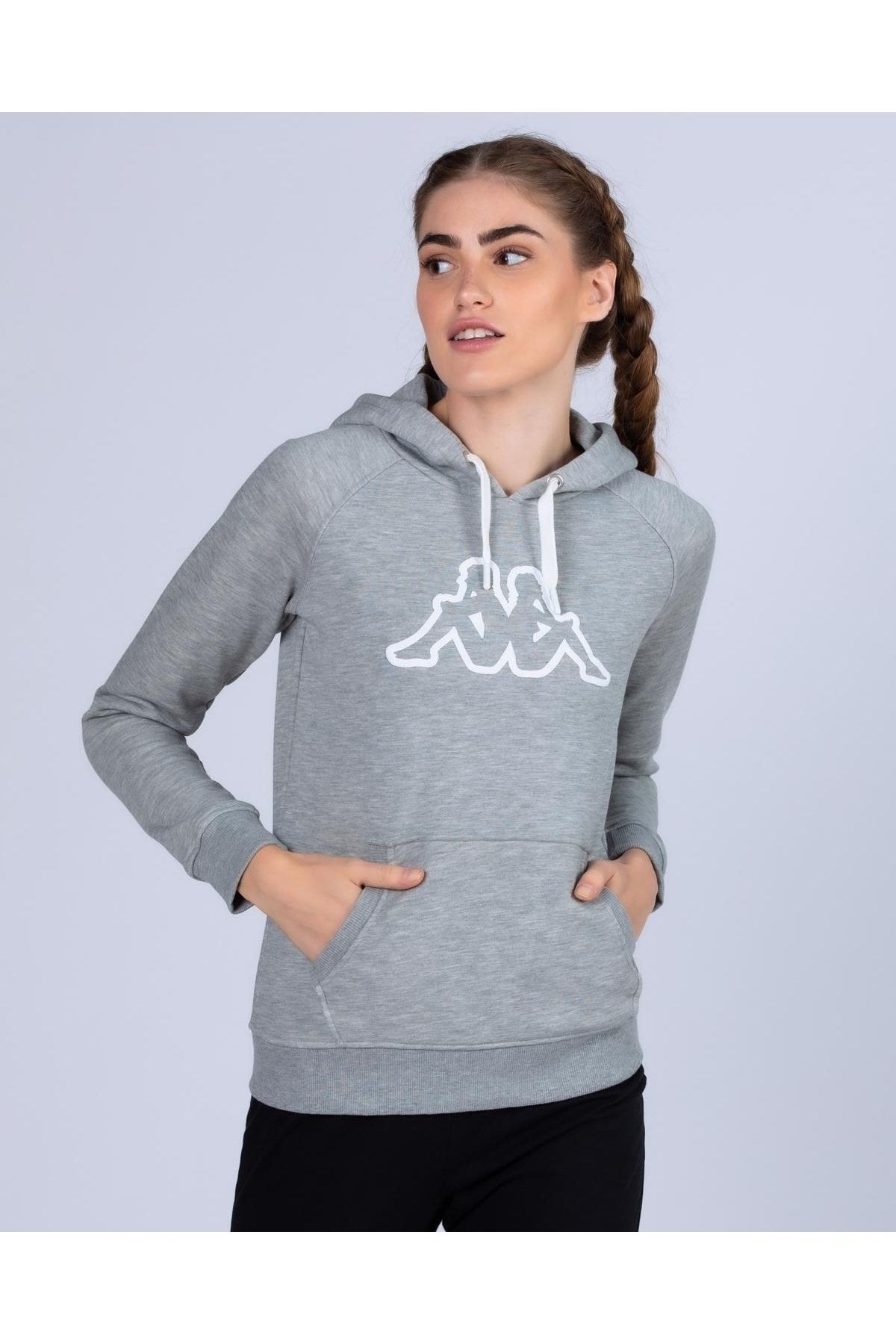 Kappa Logo Belle Slim Kadın Gri Melanj Eşofman Üst