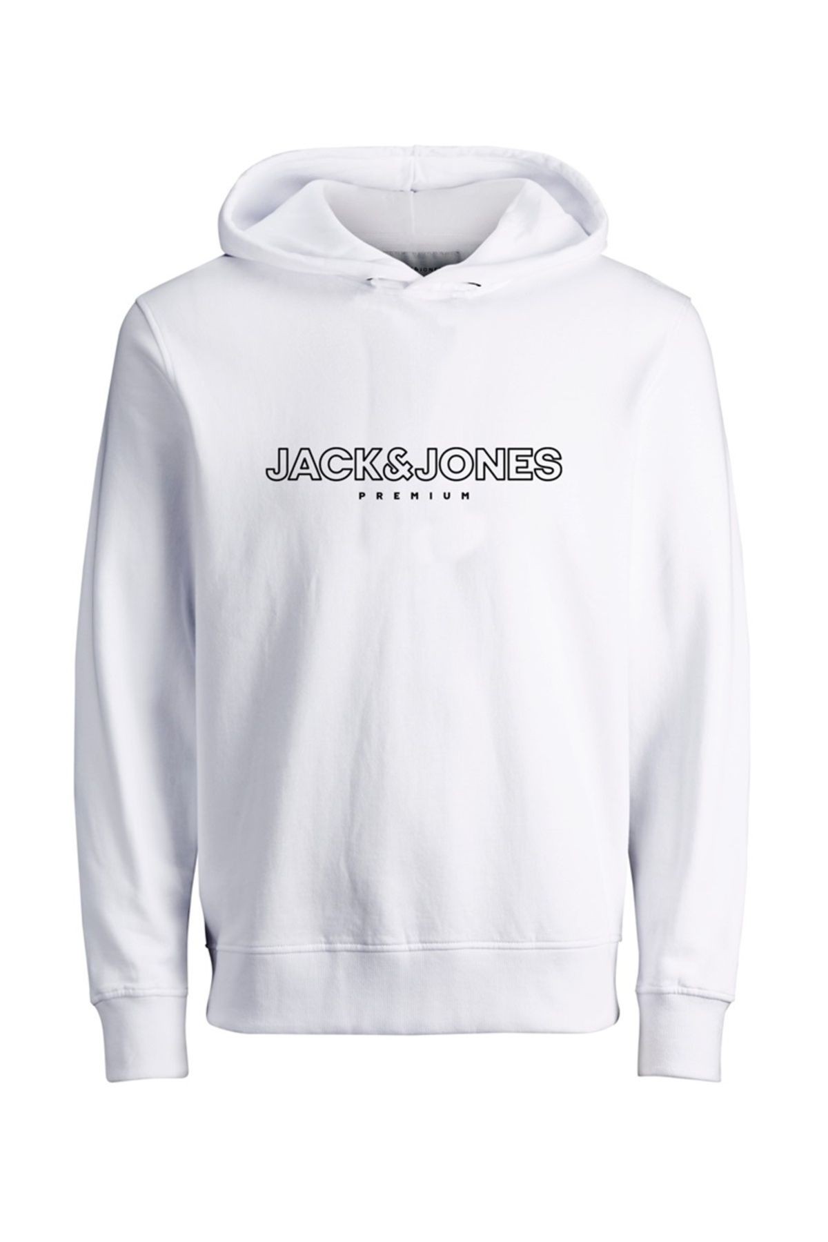 Jack & Jones Erkek Baskılı Kapüşonlu Beyaz Sweatshirt 