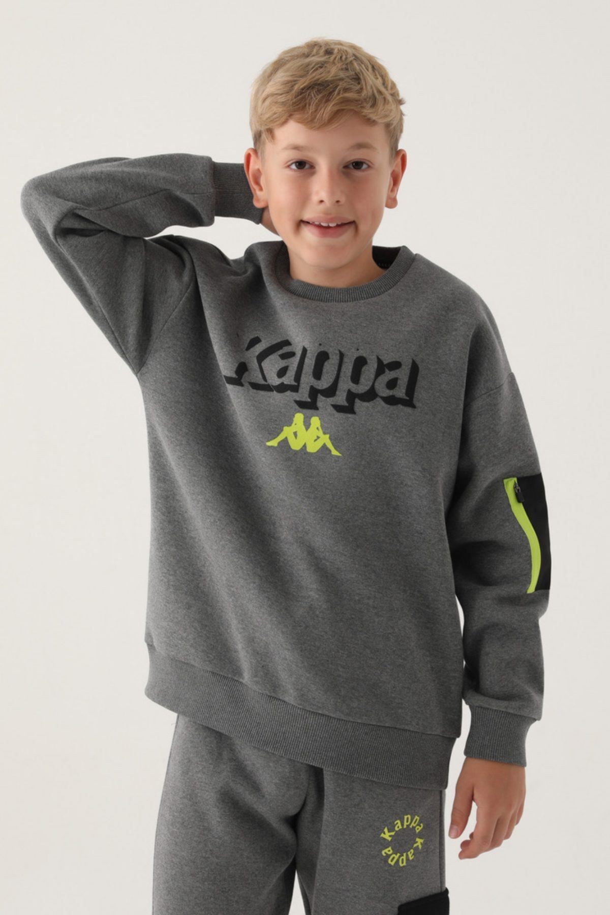 Kappa Antrasit Melanj Ribana Yaka Kol Fermuar Detay Erkek Çocuk Sweatshirt