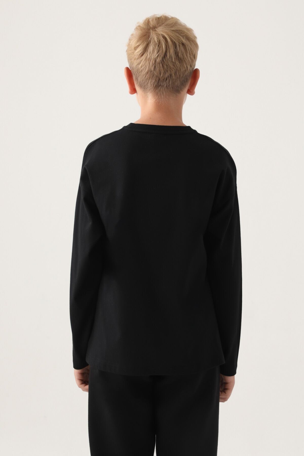 Kappa Siyah Bisiklet Yaka Kappa Logo Baskılı Erkek Çocuk Sweatshirt