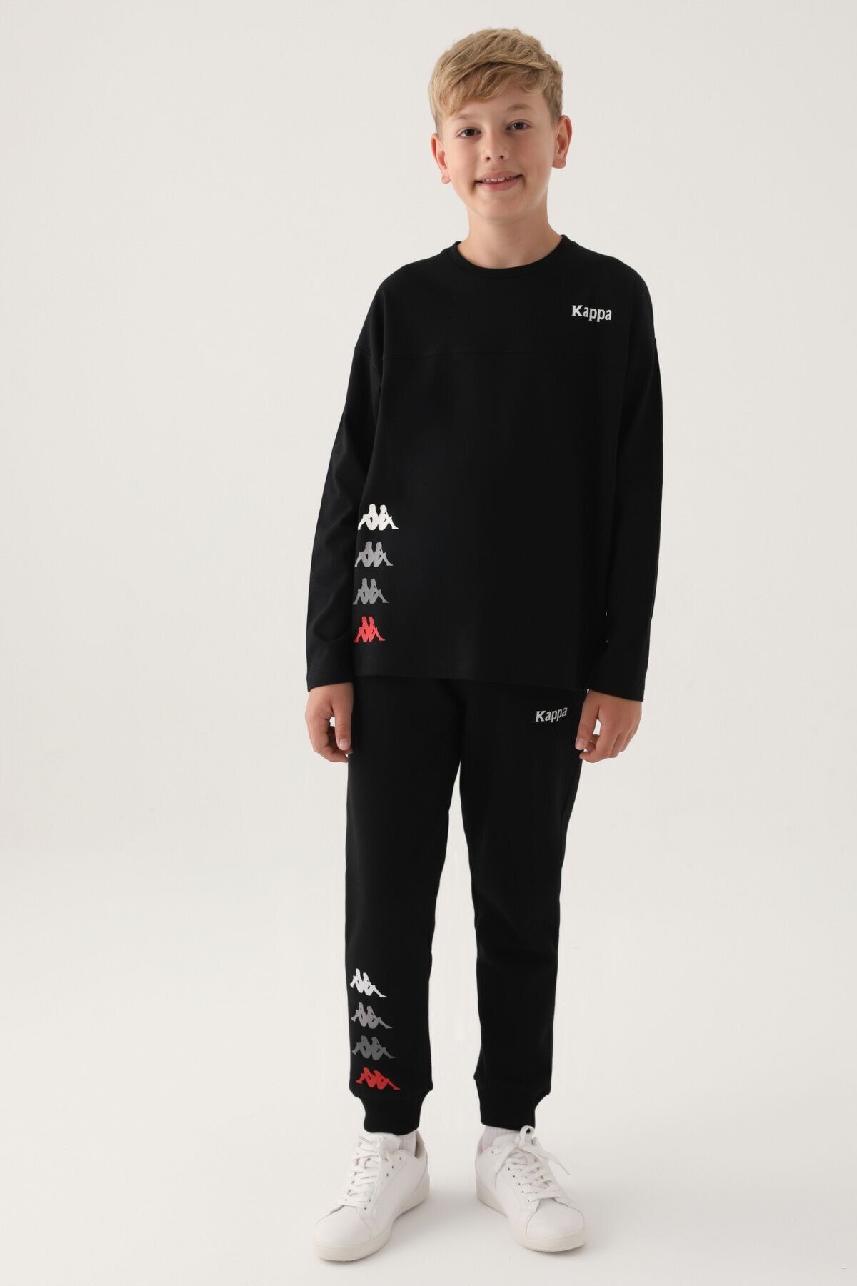 Kappa Siyah Bisiklet Yaka Kappa Logo Baskılı Erkek Çocuk Sweatshirt